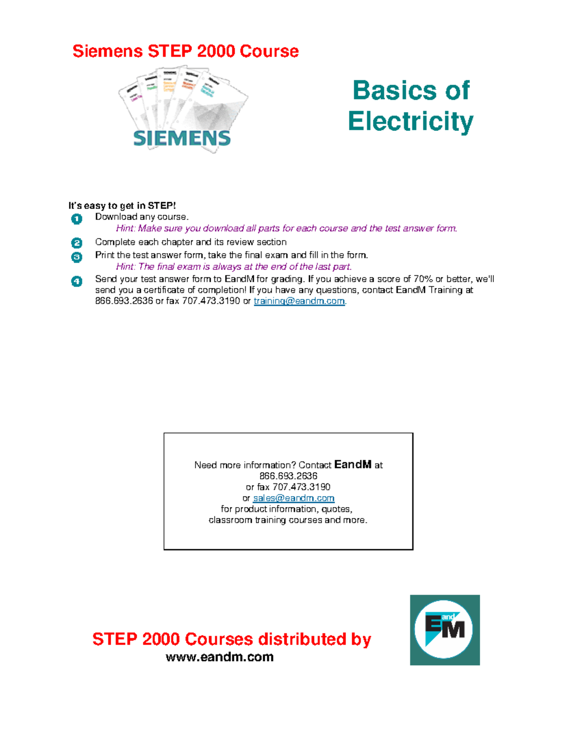 Siemens STEP 2000 Course: Basics of Electricity Lecture Notes - Studocu