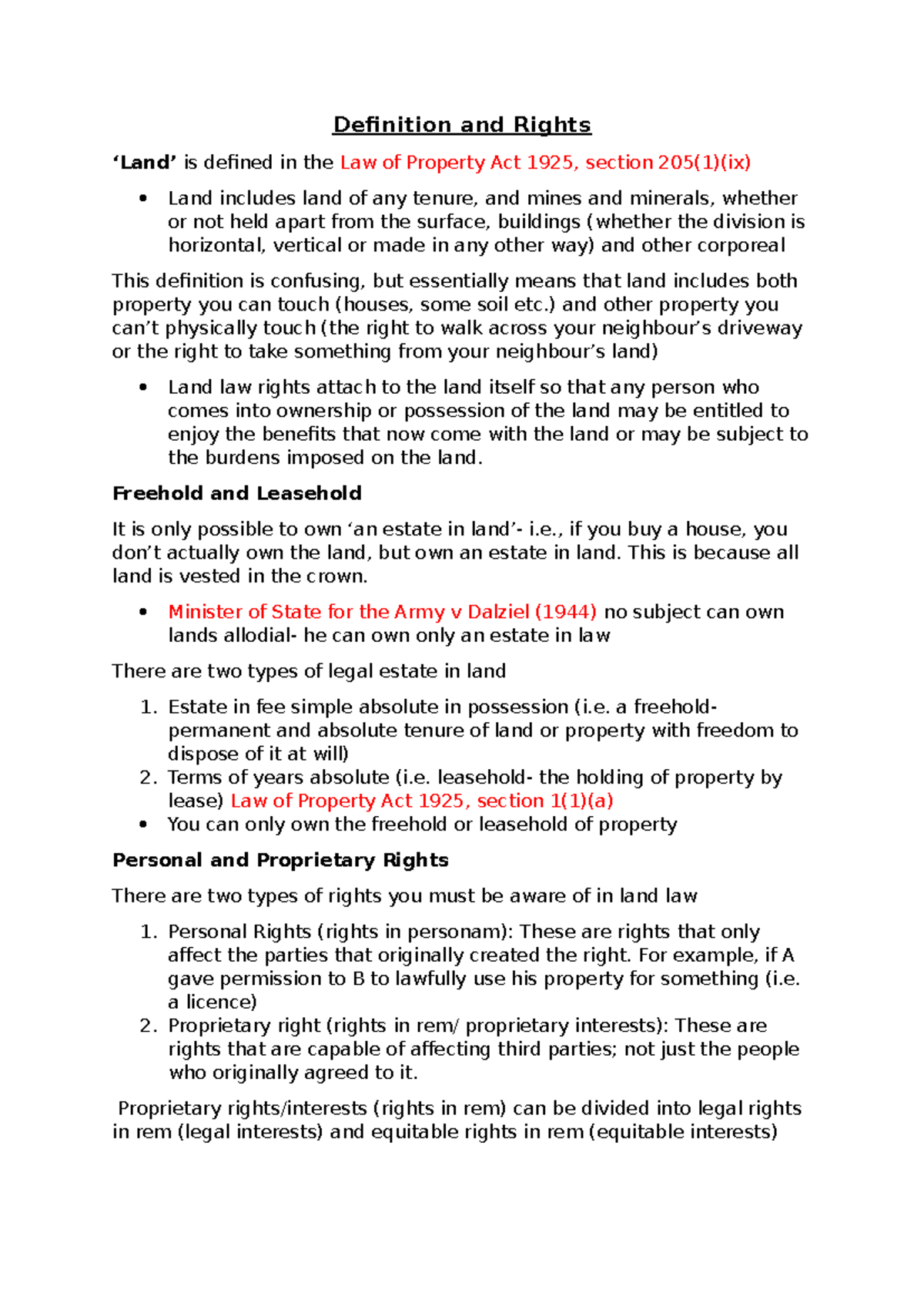 Land Law Module (LAW 101): Definitions and Rights Overview - Studocu