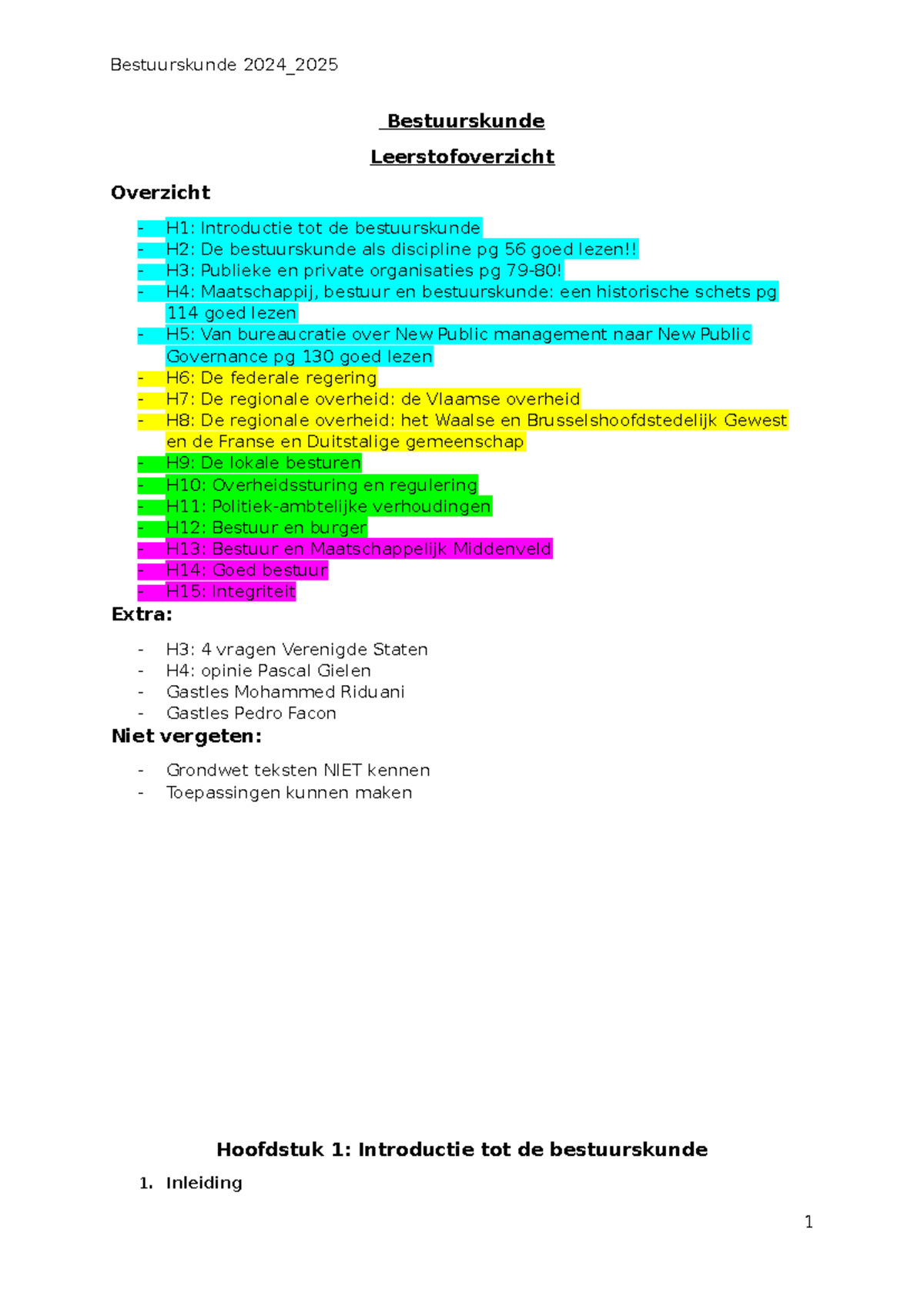 Bestuurskunde 2024_2025: Leerstofoverzicht H1-H15 en Belangrijke Concepten - Document Preview