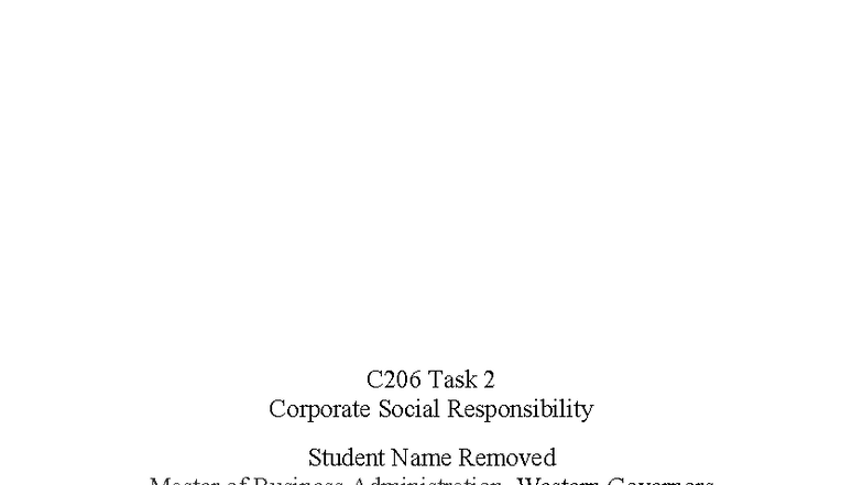 C206 Task 2 - Developing Organizational Ethics and CSR Strategies - Studocu