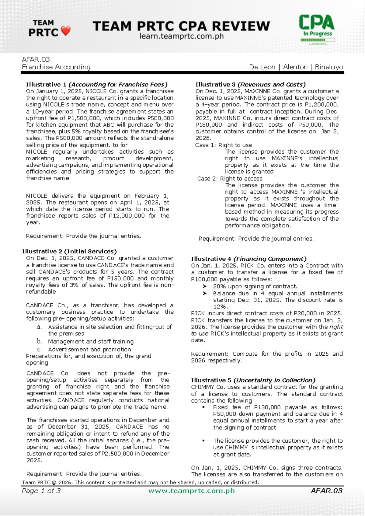 AFAR.03 Franchise Accounting: Journal Entries & Illustrative Cases ...