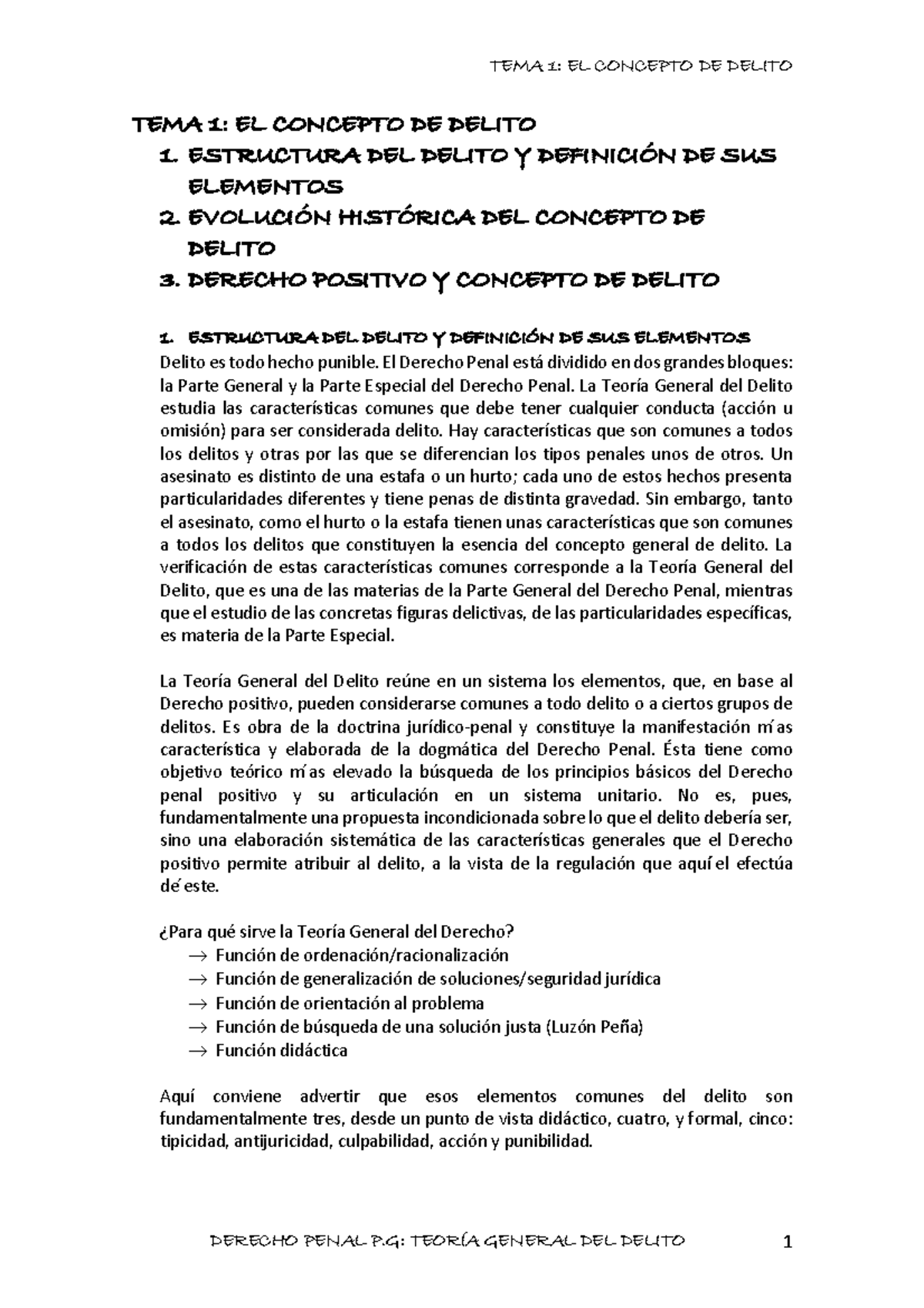 TEMA 1 - Concepto y Estructura del Delito en Derecho Penal - Studocu