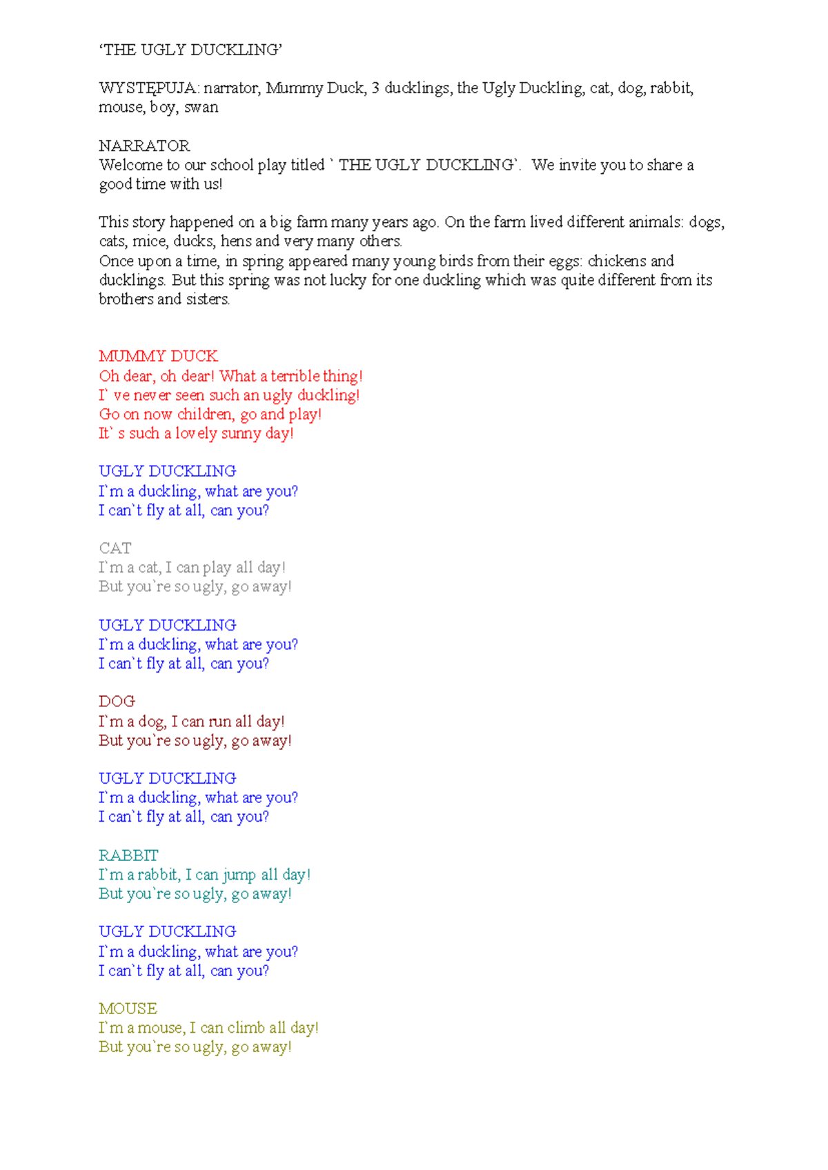 UGLY DUCKLING: A School Play Script for UGLY 2023 - Studocu