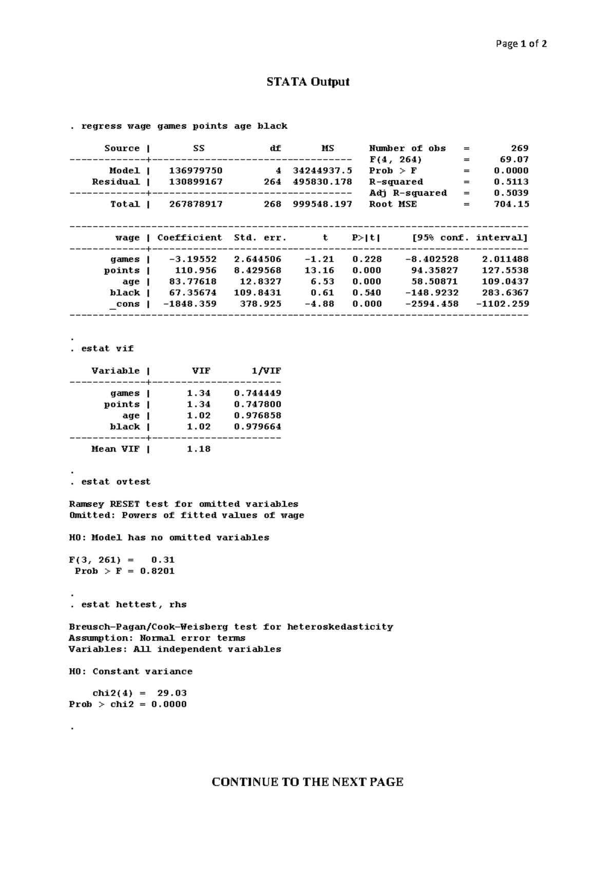 STATA Output Analysis: Case Study 1 Results - Studocu