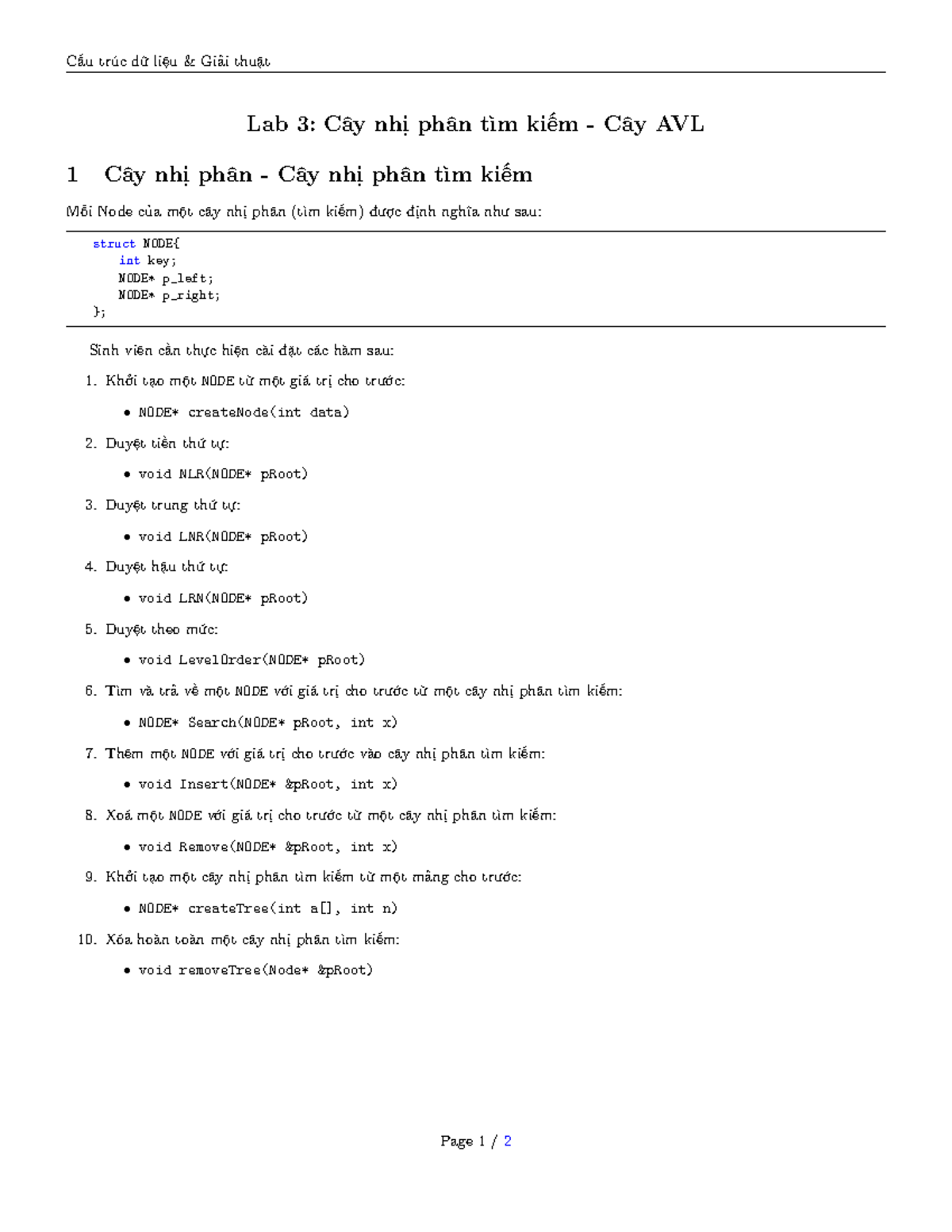 Lab03 - DSA - Cấu trúc dữ liệu & Giải thuật Lab 3: Cây nhị phân tìm ...