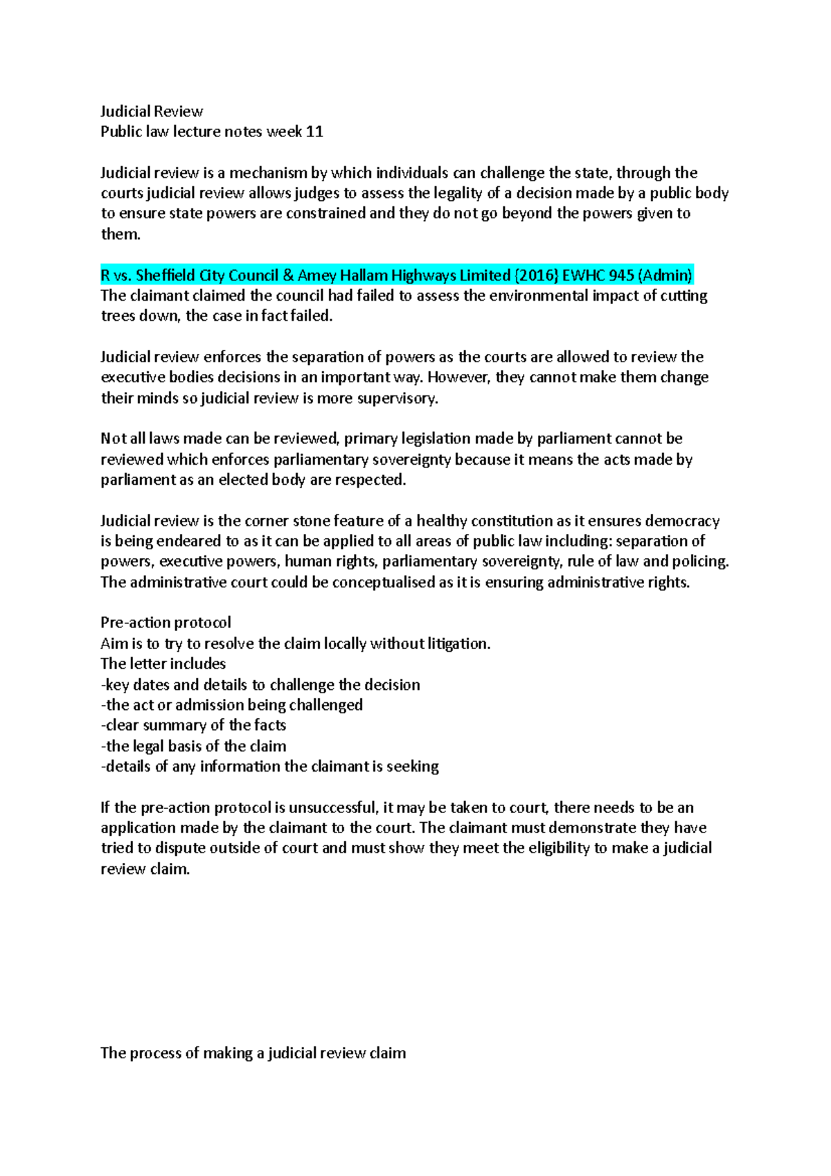 Judicial Review - Lecture notes 11 - Judicial Review Public law lecture ...