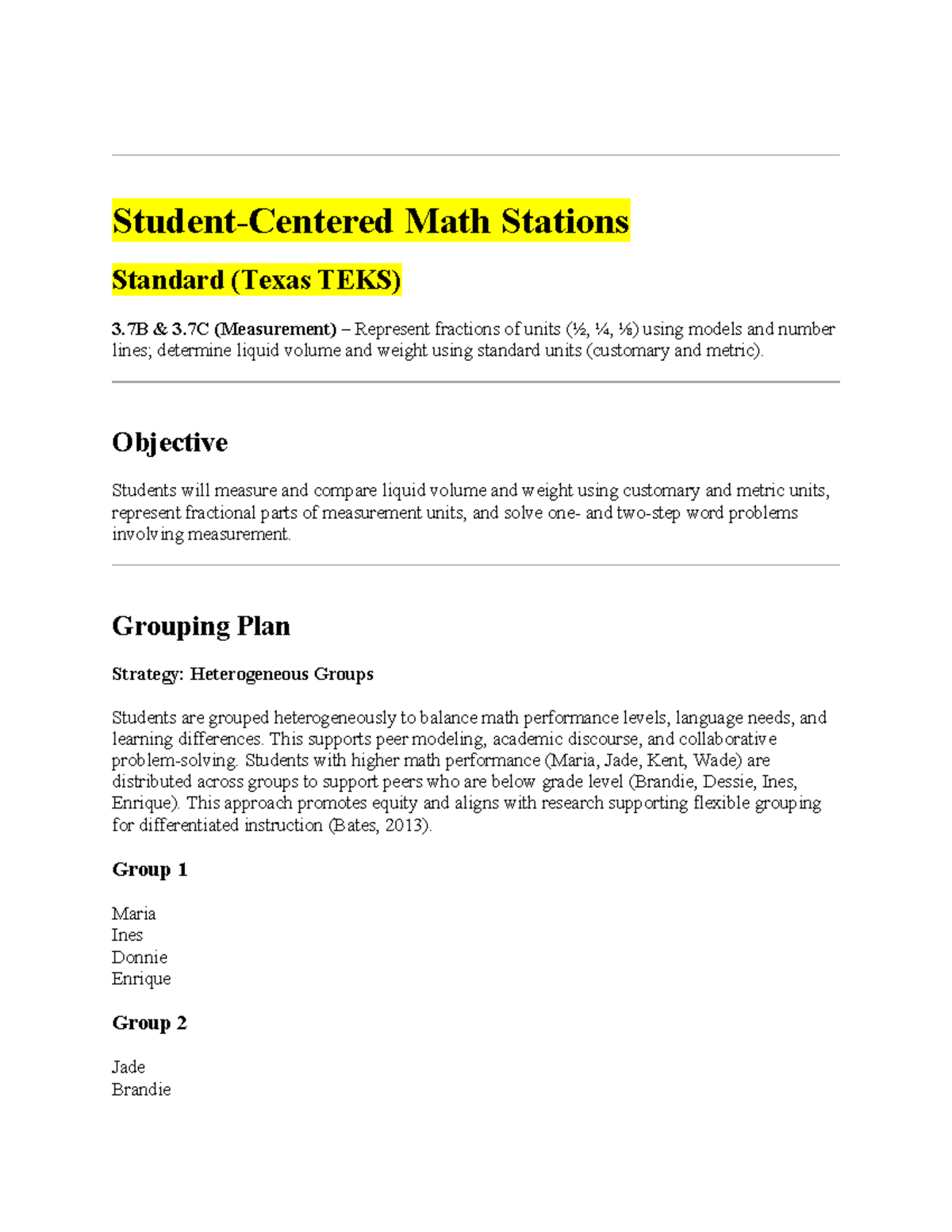 Math Stations Activities for Texas TEKS 3.7B & 3.7C (Measurement) - Studocu