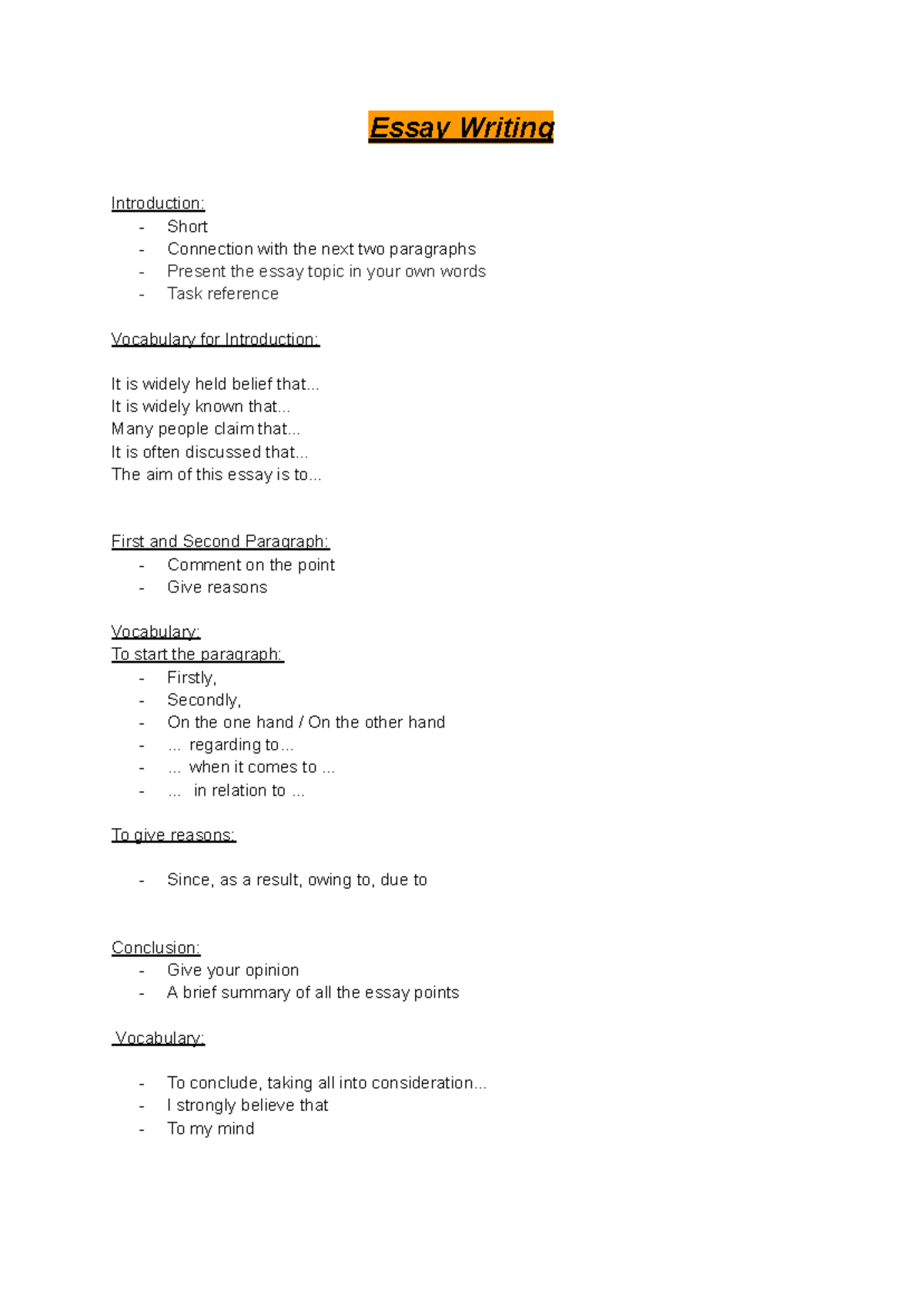Essay Writing Guide: Key Vocabulary and Structure - Studocu