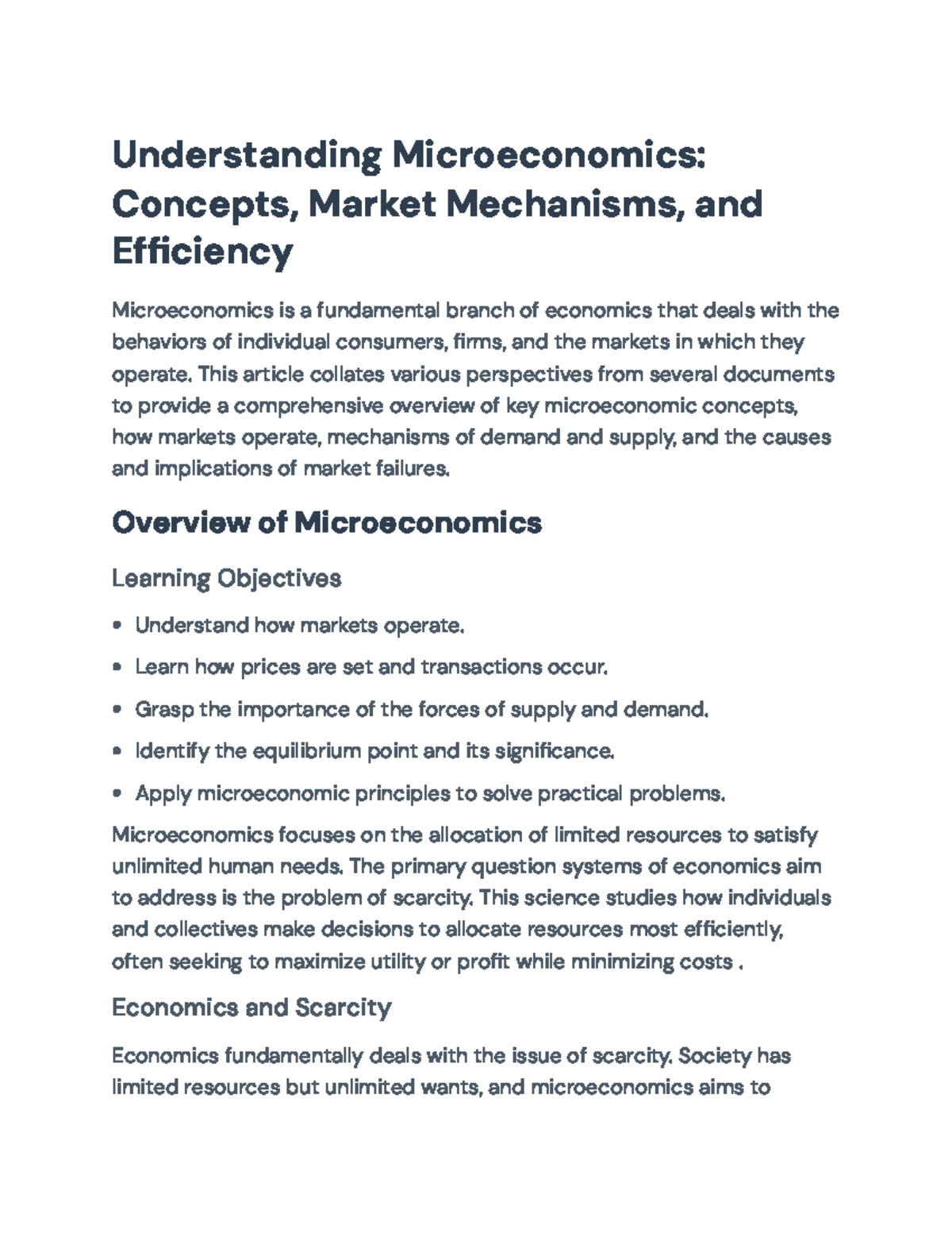 Microeconomics Concepts & Market Efficiency Overview - ECON 101 - Studocu