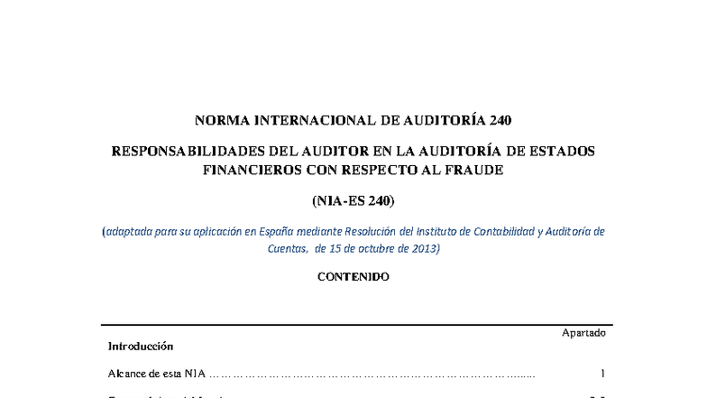 NIA 240 - Responsabilidades del Auditor en la Detección de Fraude - Studocu