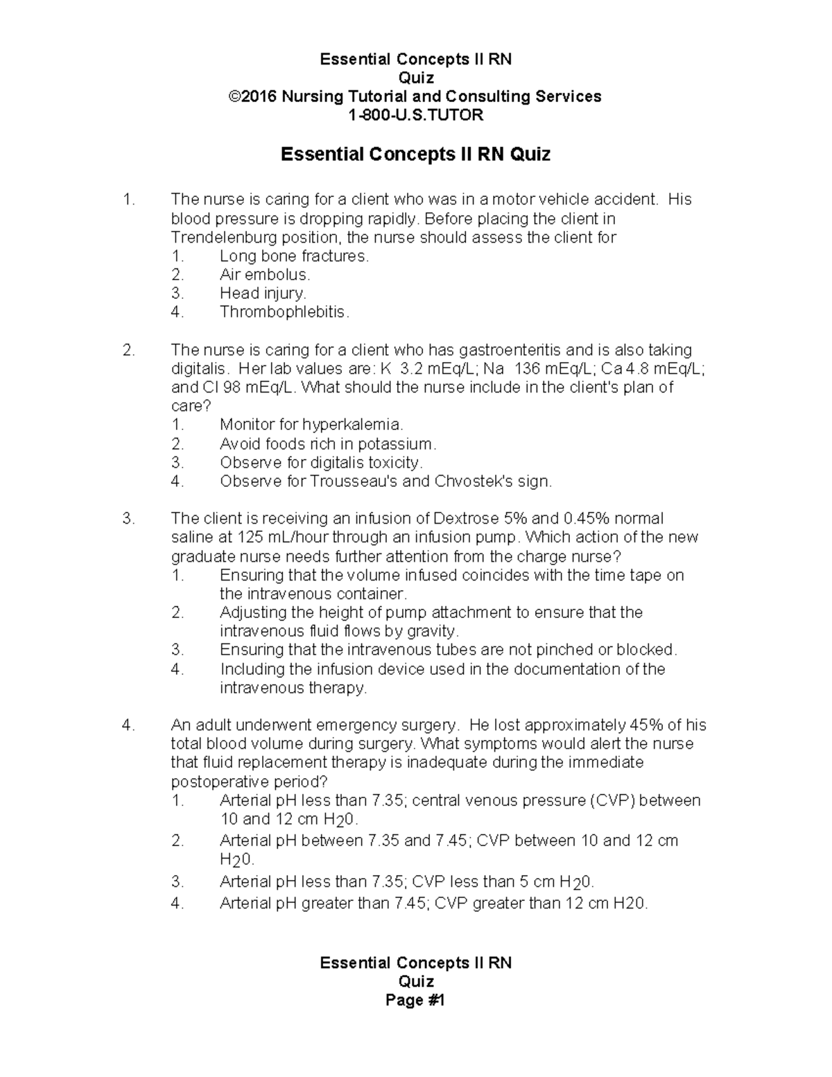 Essential Concepts II RN Quiz: Key Nursing Scenarios and Interventions ...