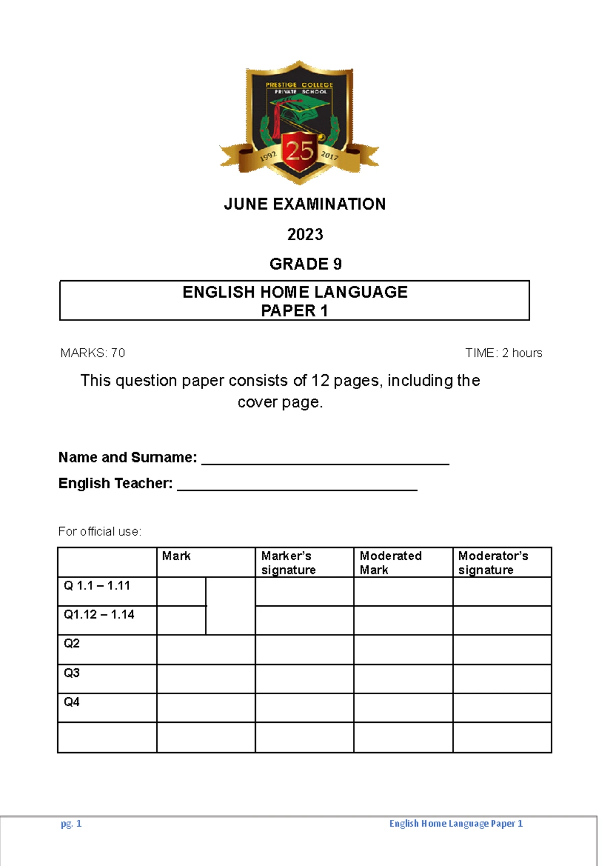 Grade 9 Technology Mid-Year Exam Paper - June 2019 - Studocu