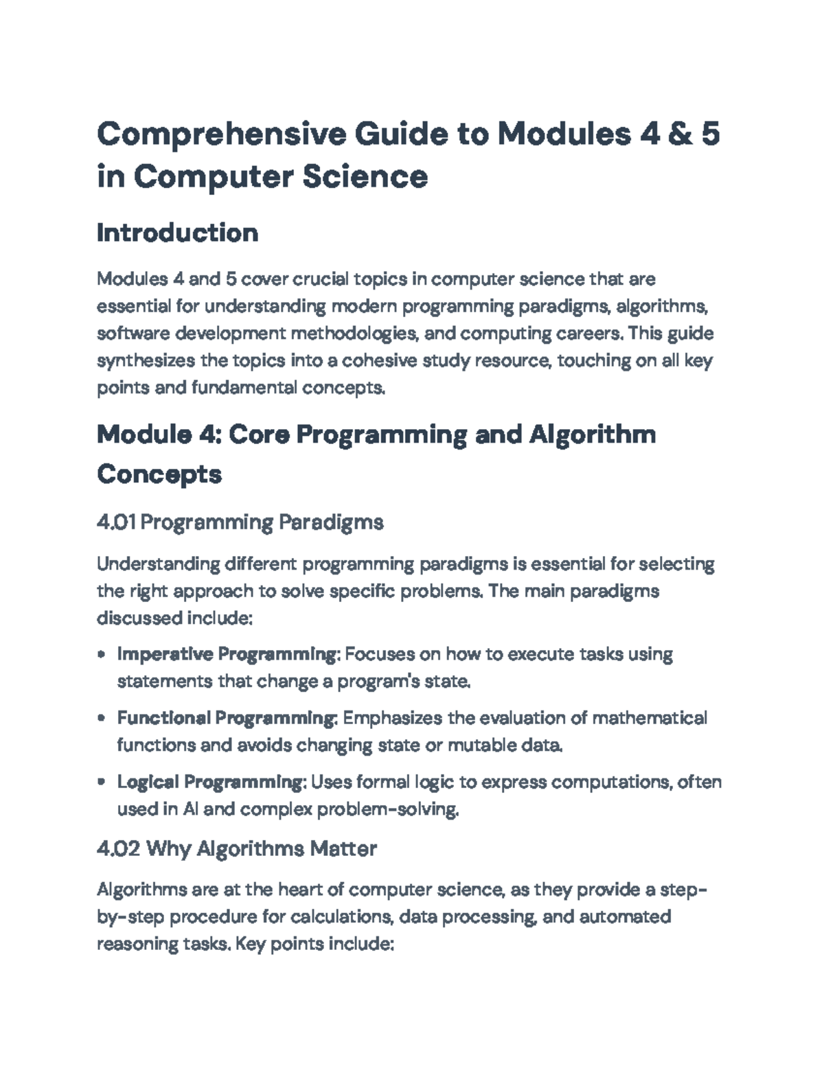 Comprehensive Study Guide for CS Modules 4 & 5: Programming and Careers ...
