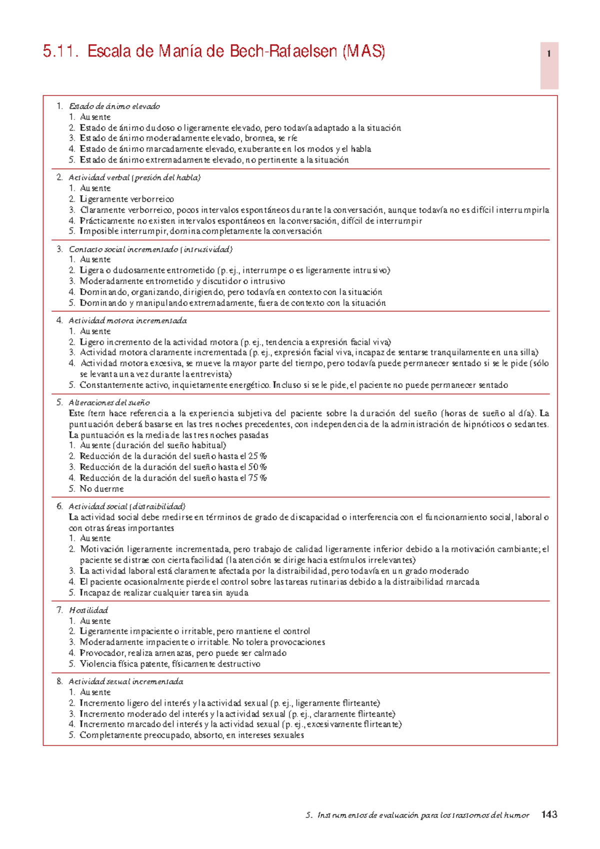 MAS - Escala de Manía de Bech-Rafaelsen: Evaluación en Detalle - Studocu