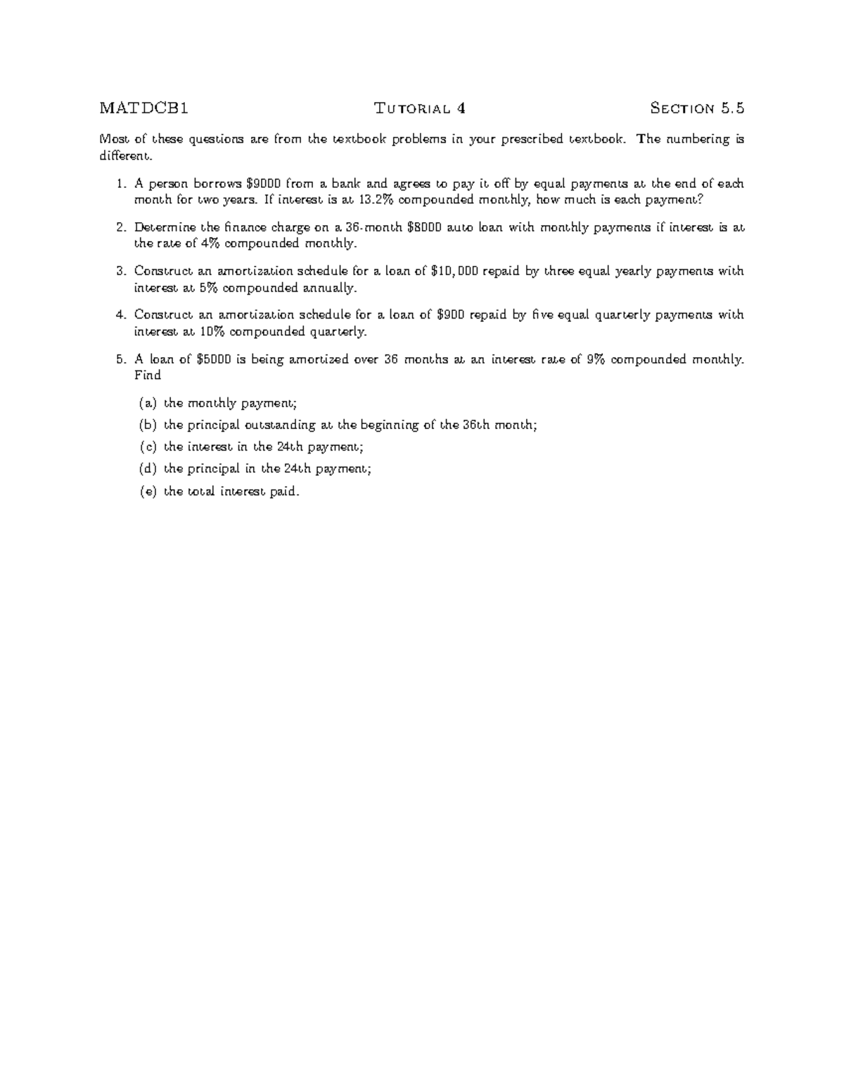 MATDCB1 Tutorial 4: Problem Set for Section 5.5 - Studocu