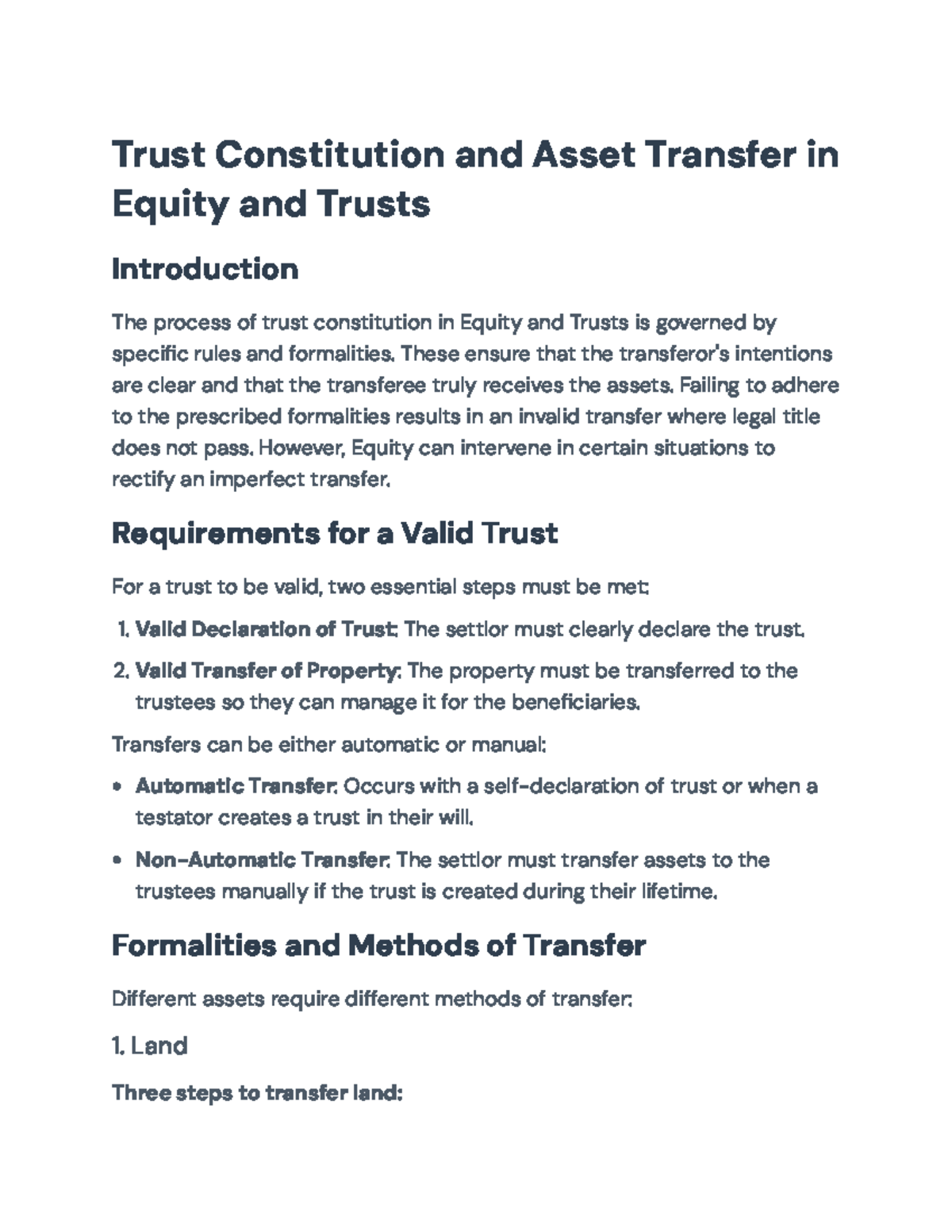 Equity and Trusts: Validity of Trusts and Asset Transfer Methods ...