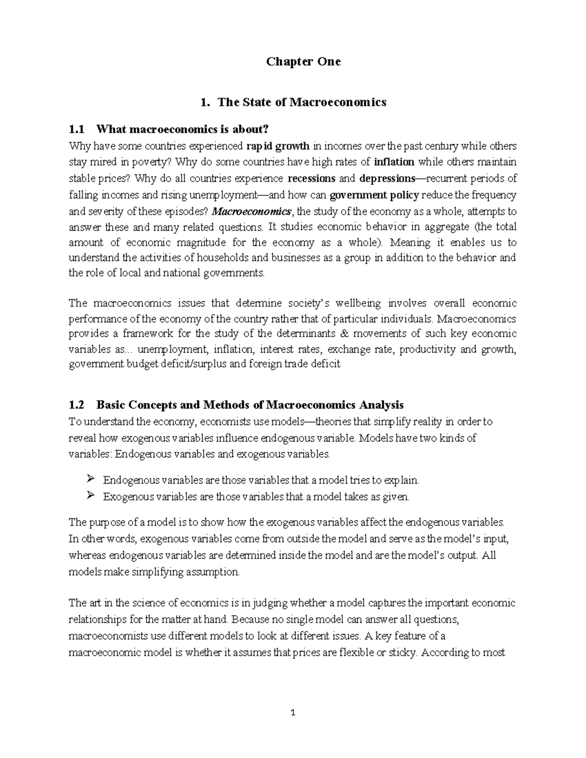 Chapter 1: The State of Macroeconomics - Key Concepts and Evolution ...