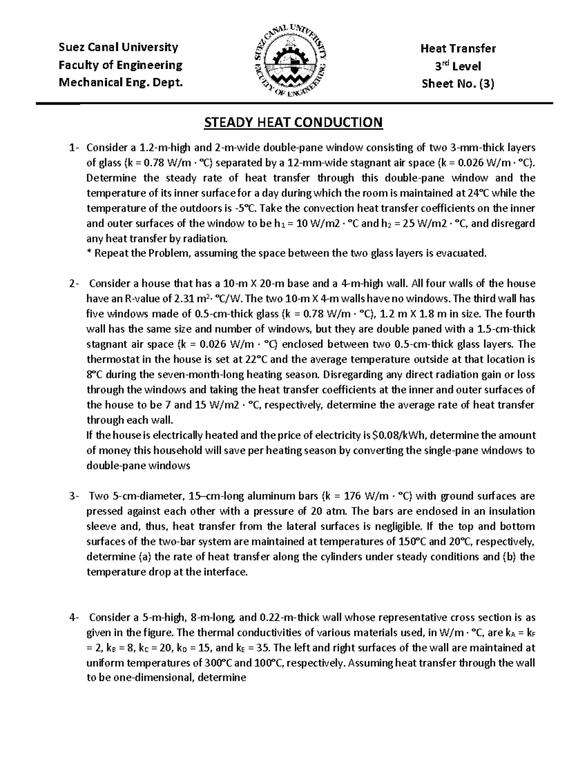 Sheet 3: Steady Heat Conduction Analysis and Calculations - Studocu
