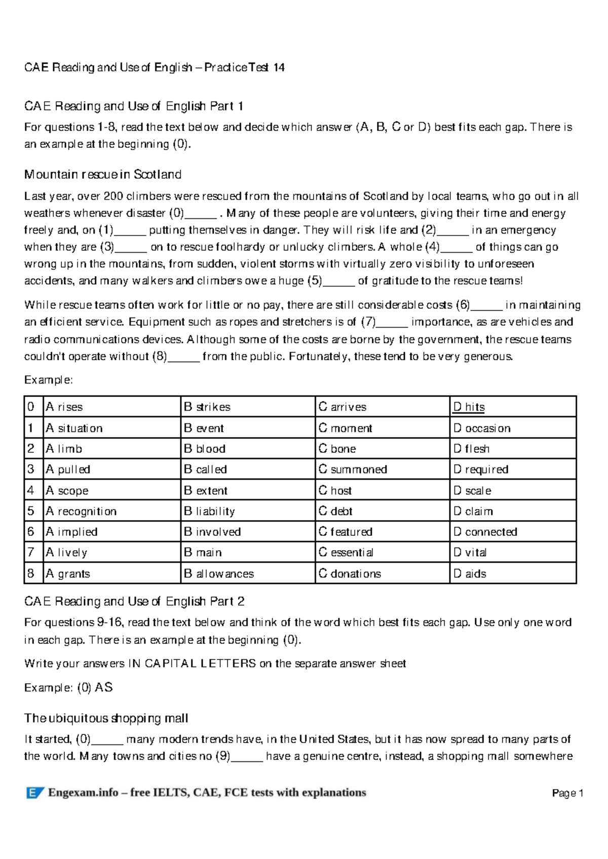 CAE Reading and Use of English Practice Test 14 - Printable Guide - Studocu