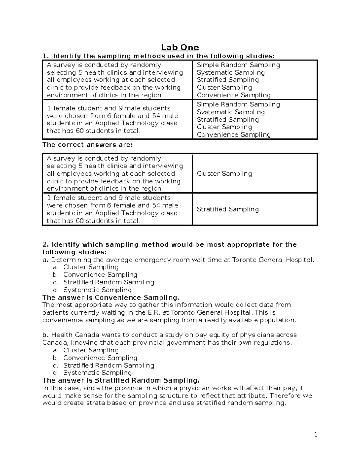 Lab 1 - Sampling Methods and Variable Analysis - Studocu