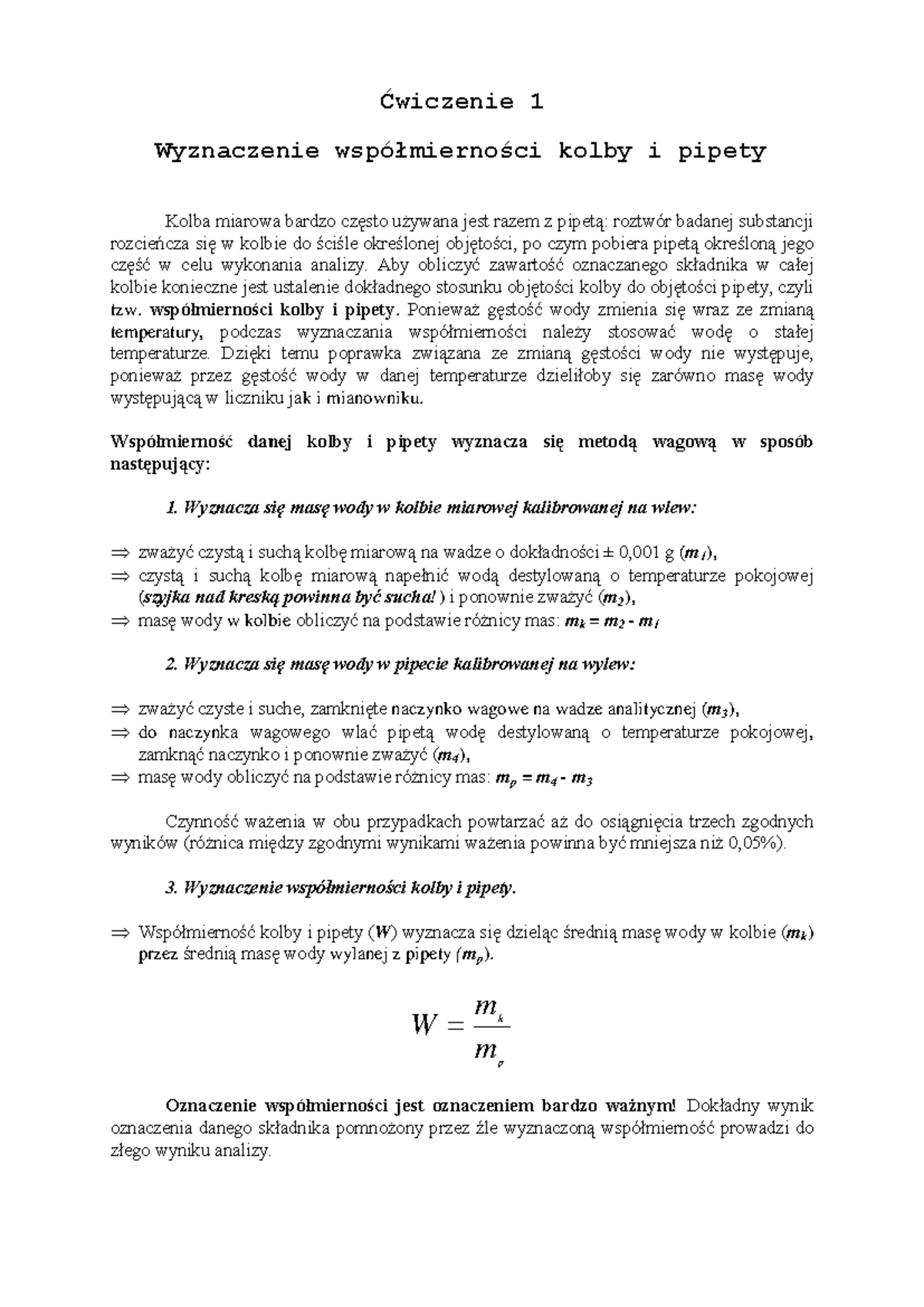 Instrukcje Lab. Chemii Analitycznej II - Ćwiczenia i Metody Analiz - Document Preview