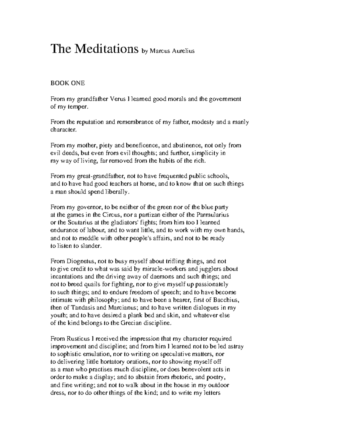 Meditations Notes: Insights from Marcus Aurelius' Book One - Studocu