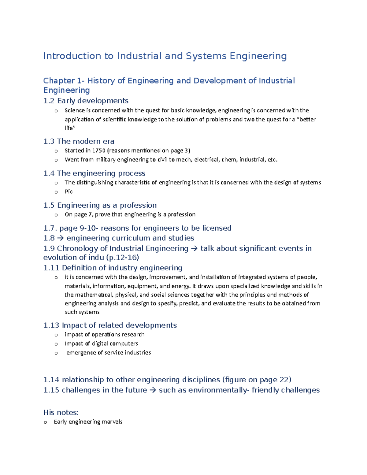 INDU 211: Midterm Study Notes on Industrial and Systems Engineering ...