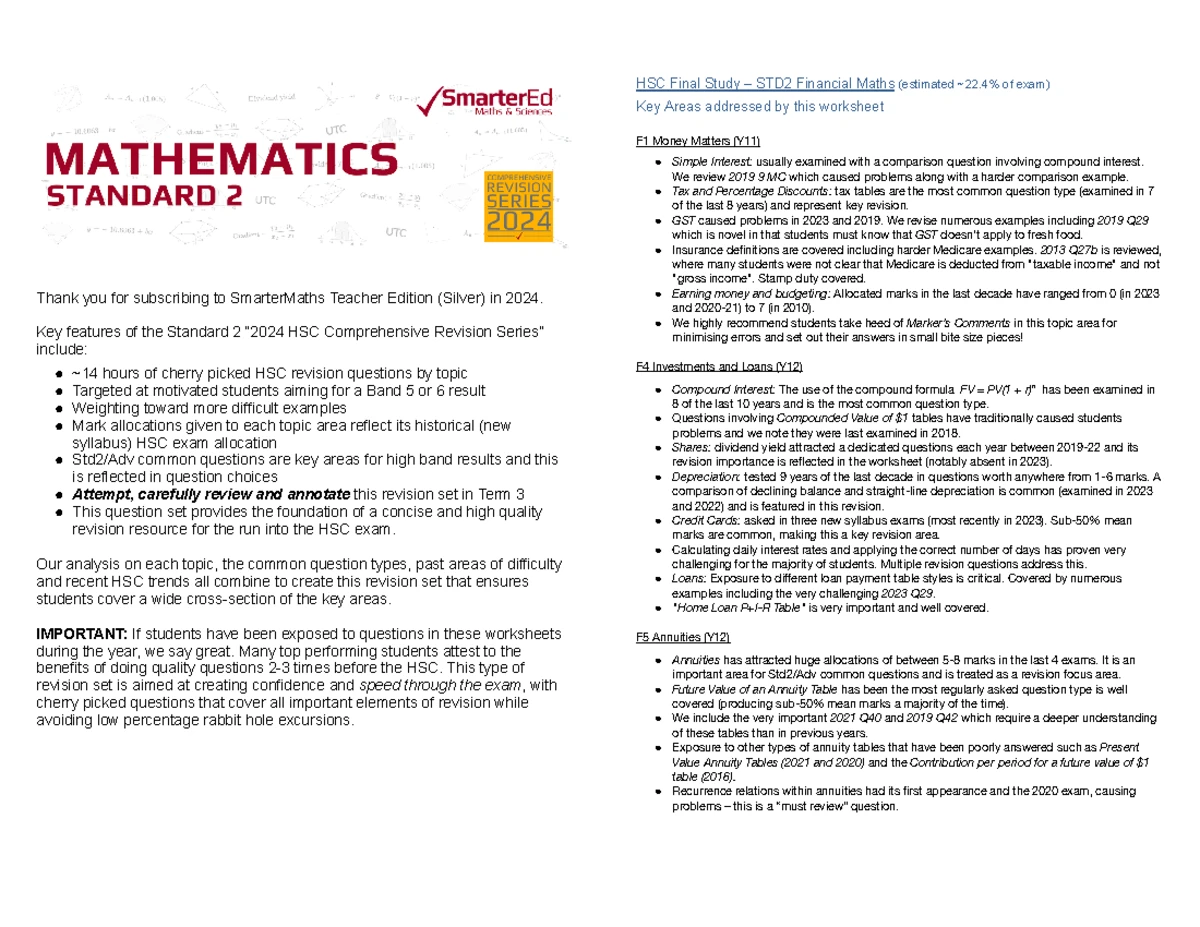 2024 HSC Trial Exam Mathematics Standard 2 Solutions - Studocu