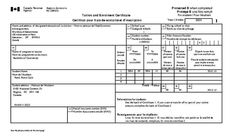 Tuition and Enrolment Certificate T2202 for Bachelor of Commerce - Studocu