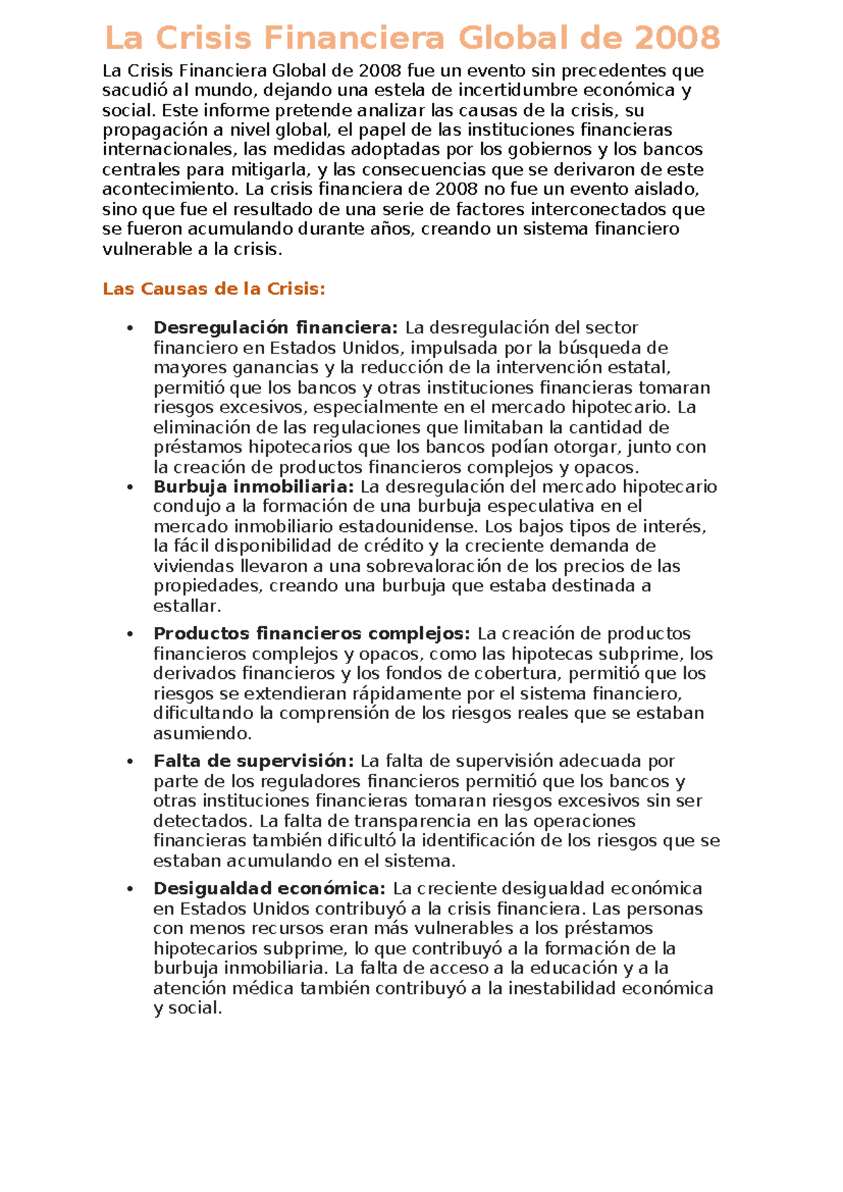 Análisis de la Crisis Financiera Global de 2008: Causas y Consecuencias ...