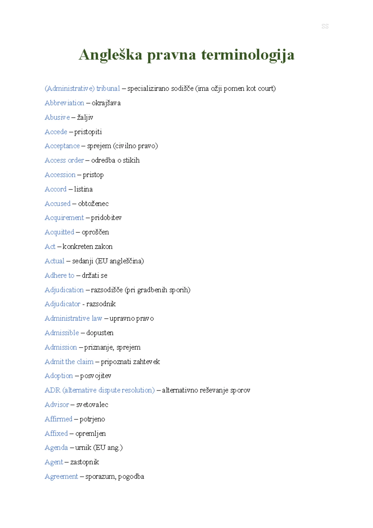 APT Terminologija - Učni Pripomoček za Pravo in Zakonodajo - Studocu