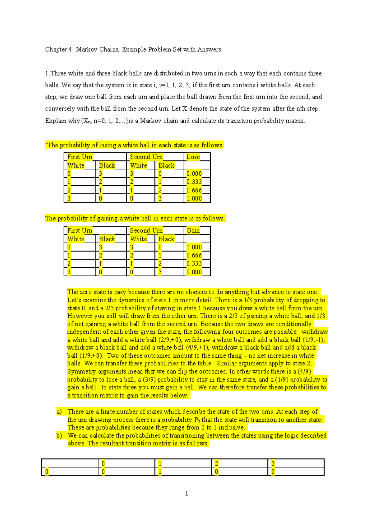 Chapter 4: Markov Chain Problems - Example Problem Set with Solutions ...