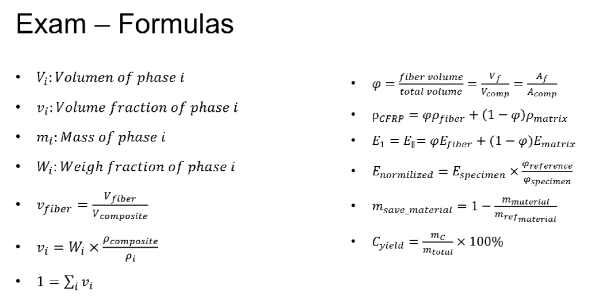 Exam Formulary - WS24: Key Formulas for Volume and Mass Calculations ...