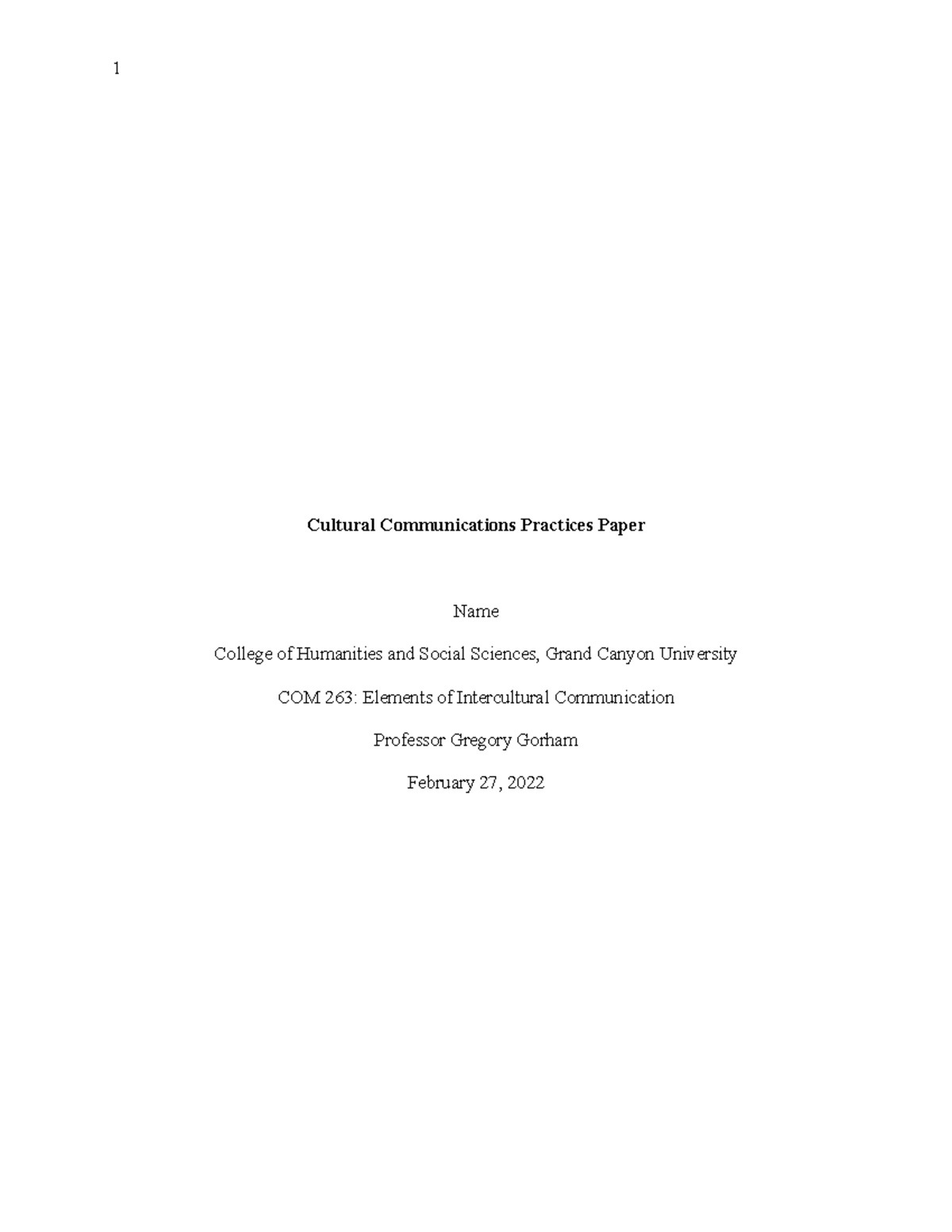 COM 263: Cultural Communication Practices Benchmark Paper - Studocu