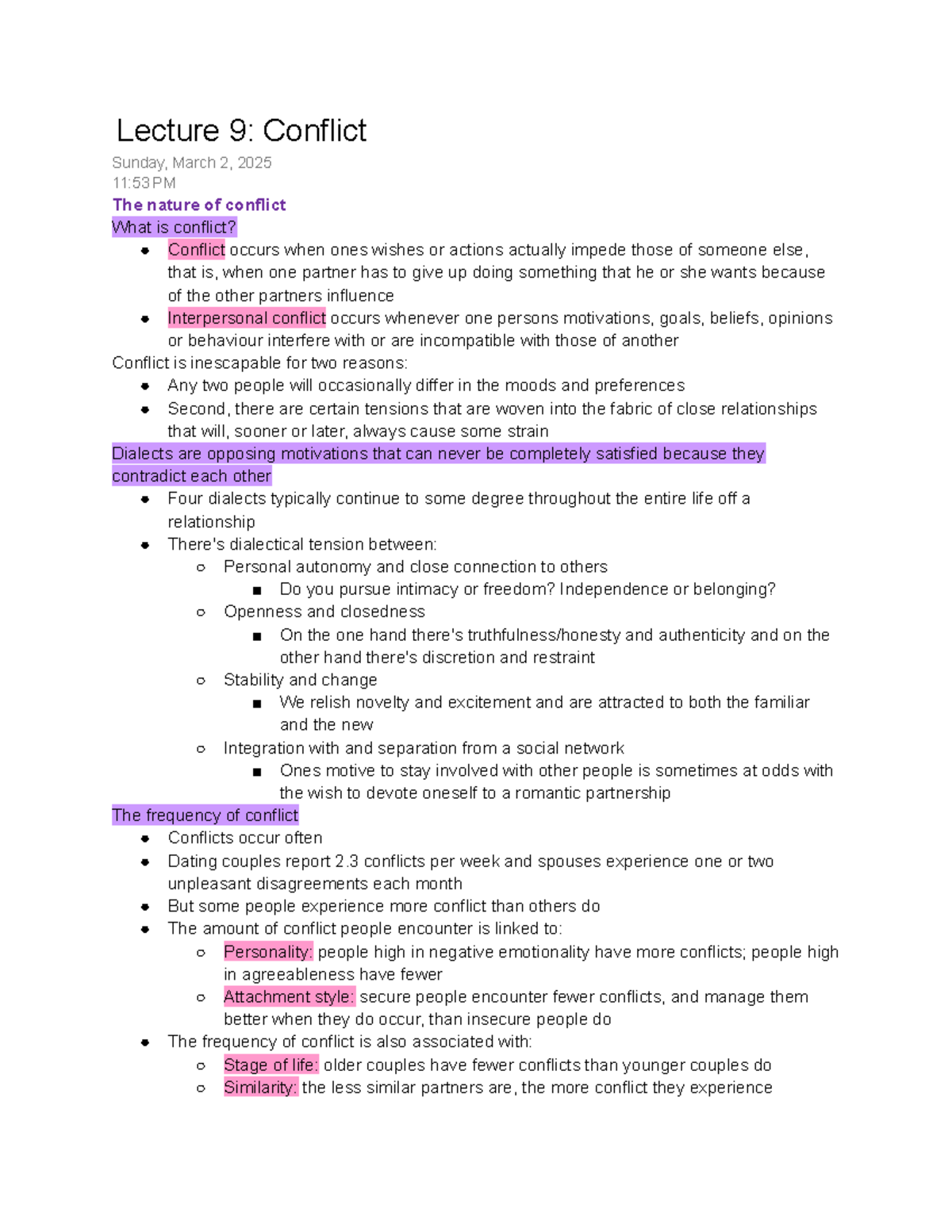 Lecture 9: Conflict in Intimate Relationships - Family Studies Notes ...