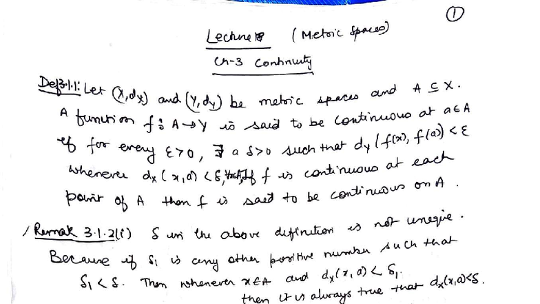 Metric Spaces (MATH 301) - Continuity and Functions Analysis - Studocu