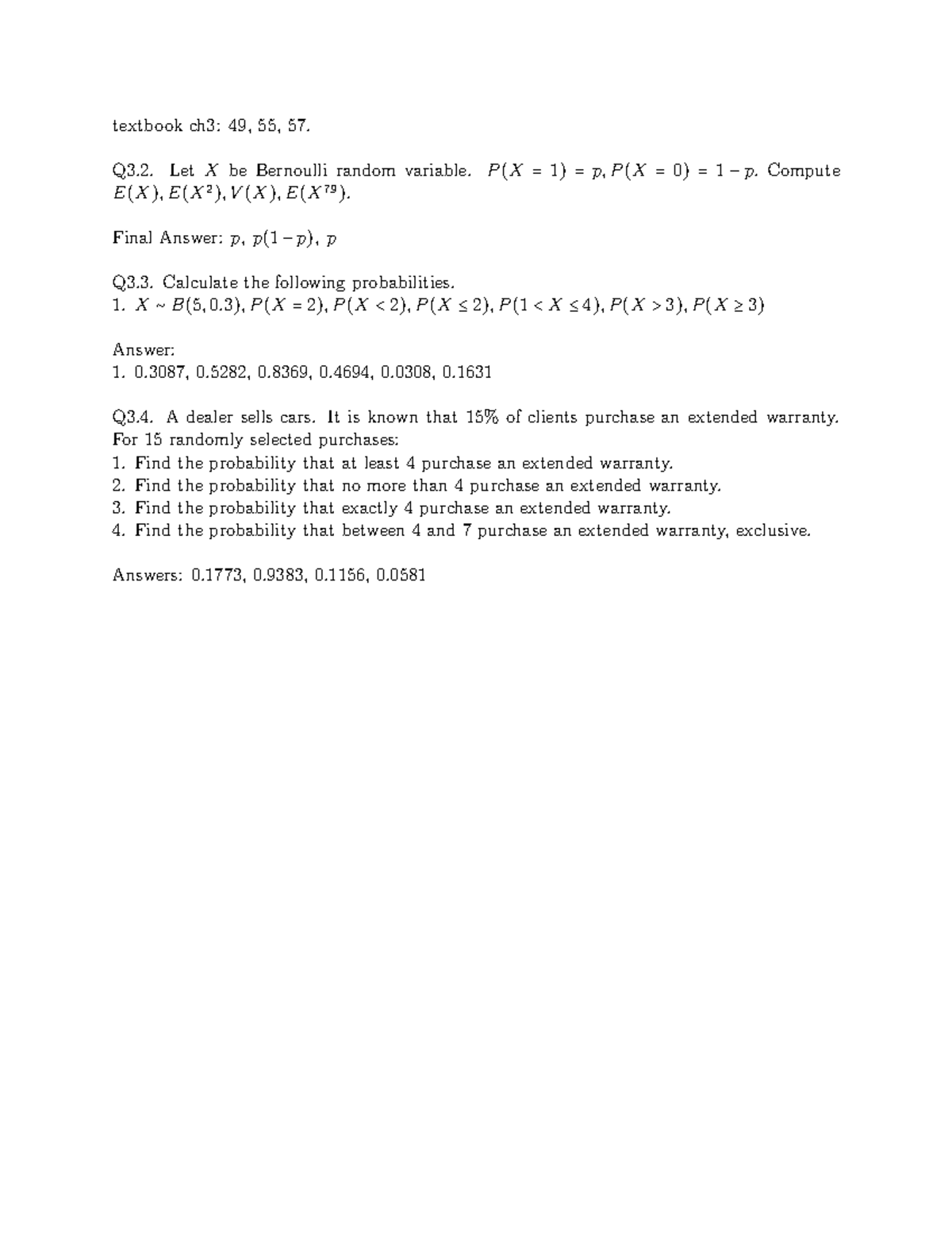 Practice 6: Bernoulli & Binomial Probability Calculations - Studocu