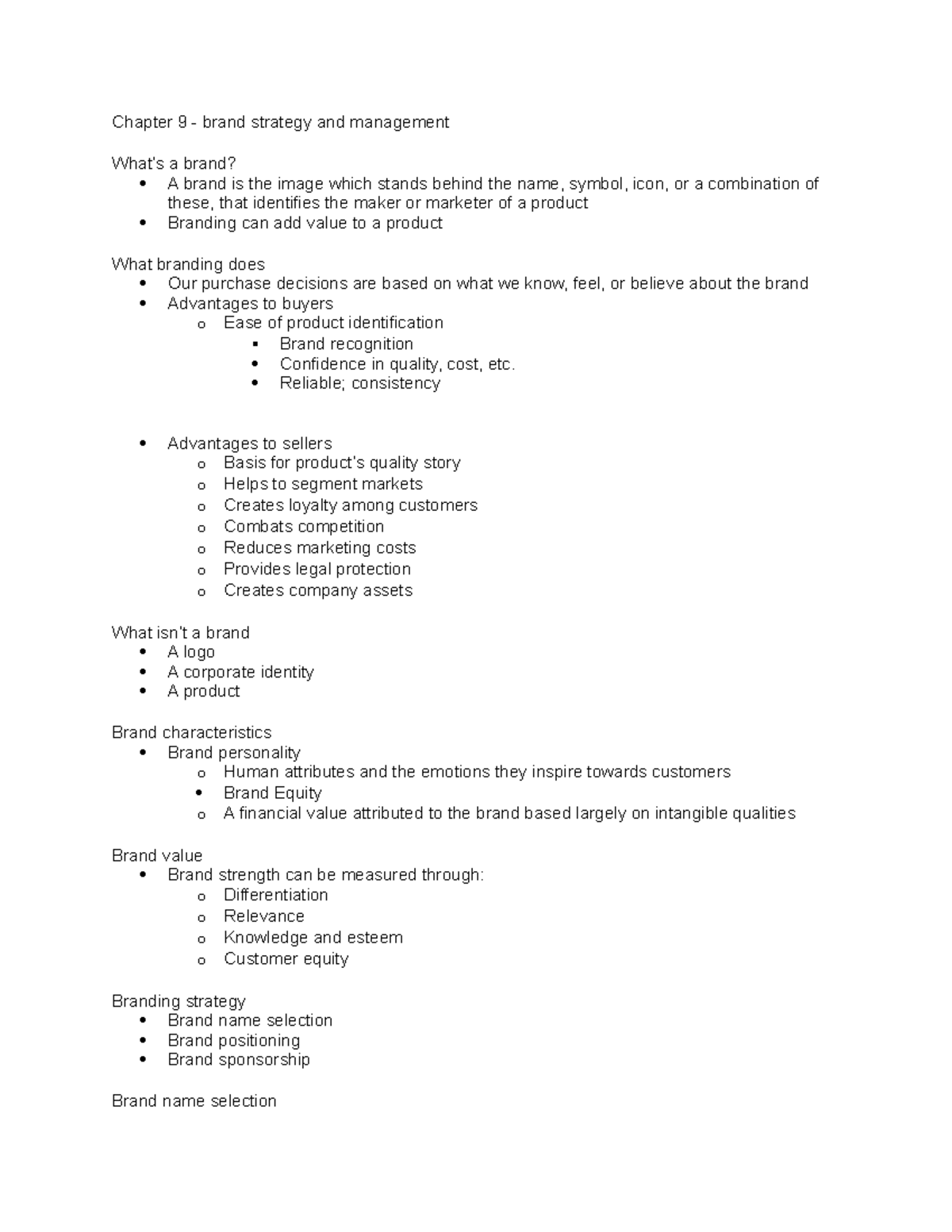 Chapter 9 mktg notes - ch 9 - Chapter 9 - brand strategy and management ...