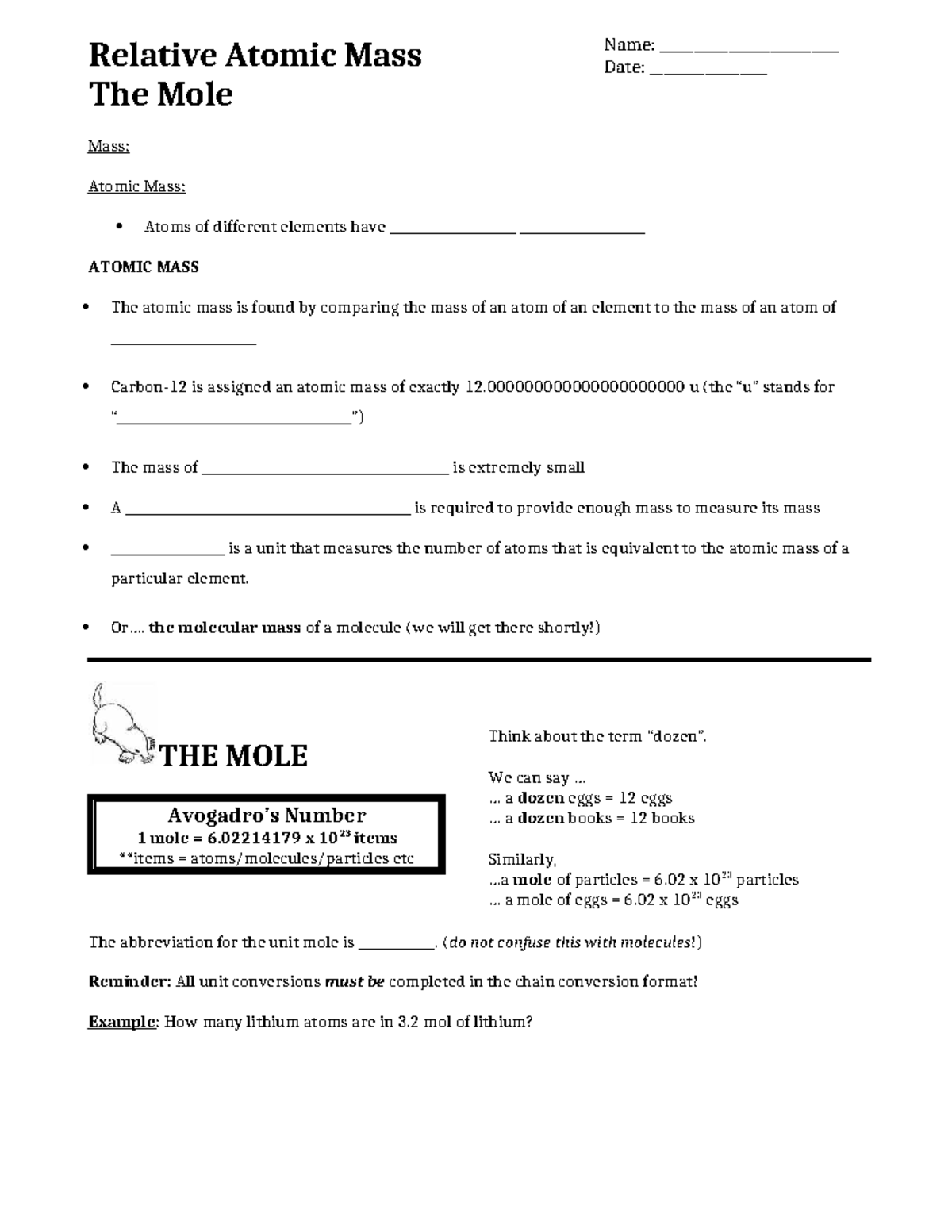 Notes on Atomic Mass and The Mole (Chem 101) - Studocu