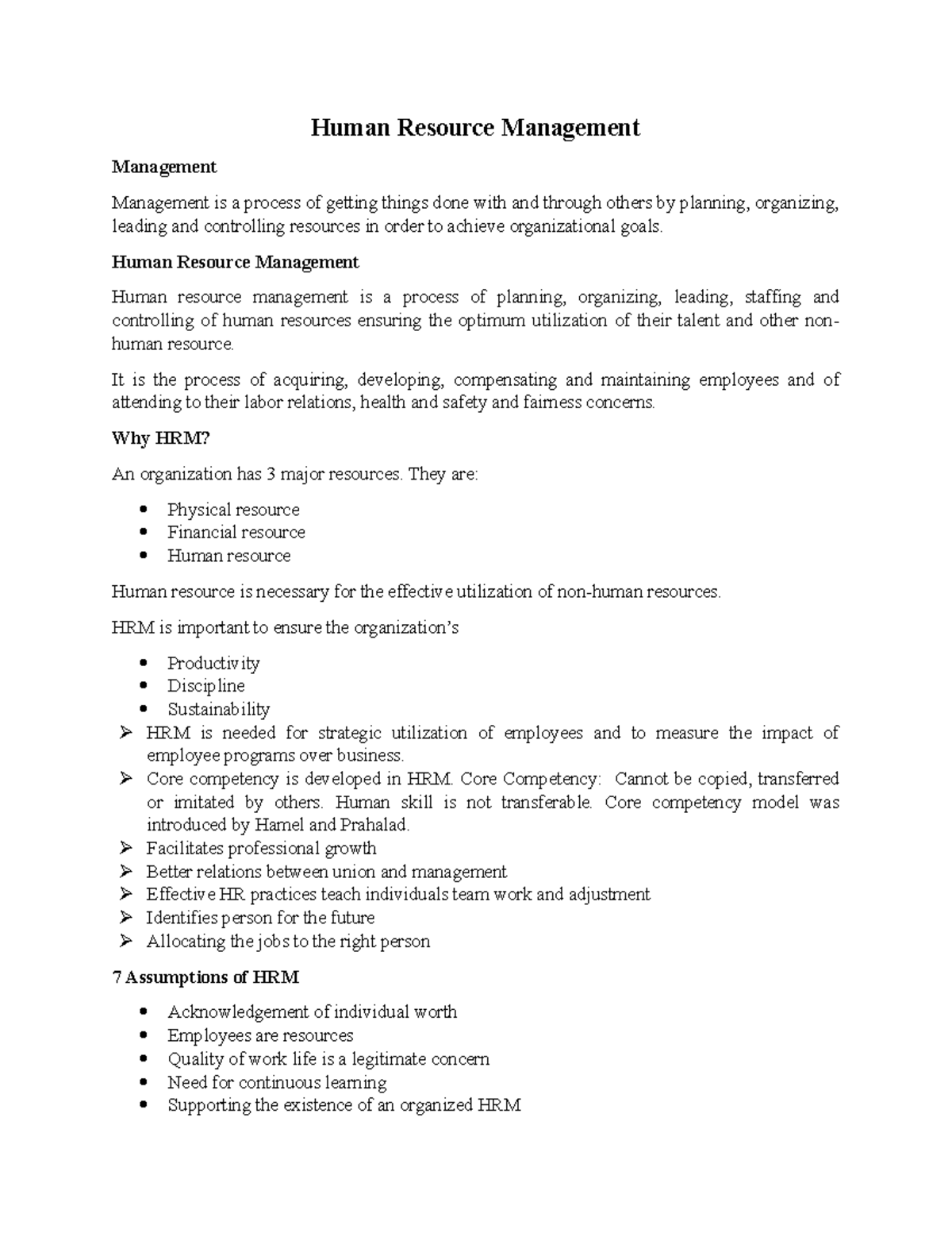 HRM 101: Comprehensive Lecture Notes on Human Resource Management - Studocu