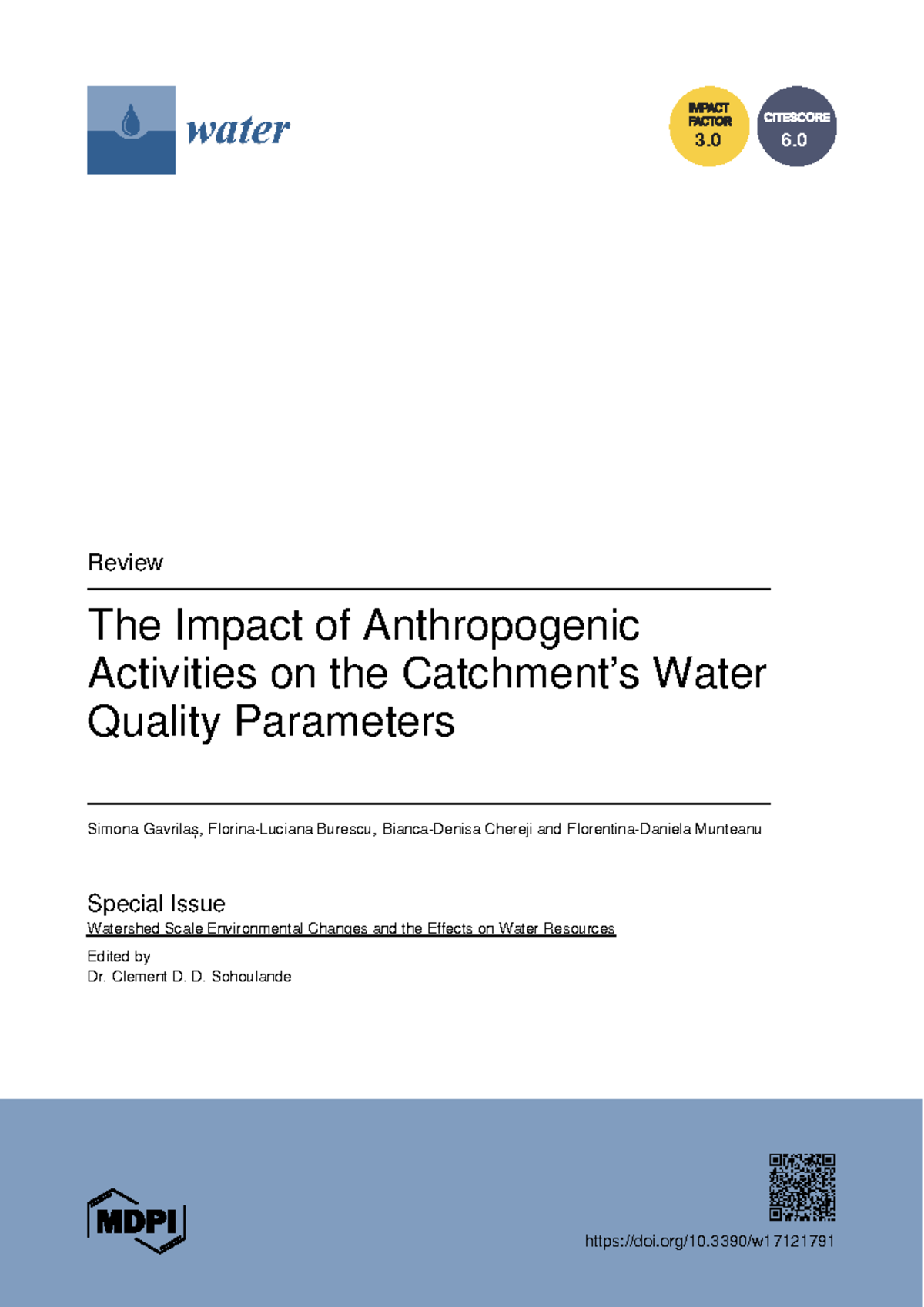 Review of Anthropogenic Impacts on Water Quality Parameters (WATER 3.0 ...