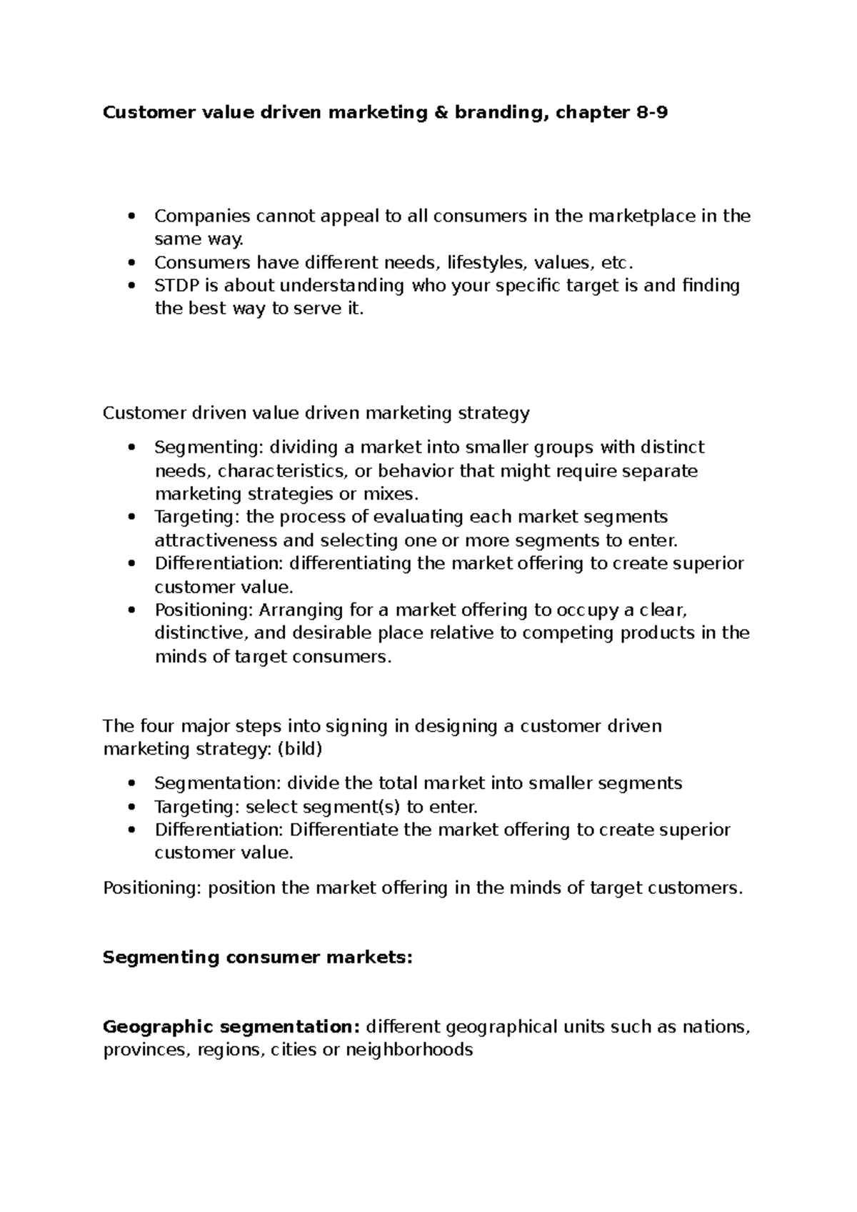 MKT 101 - Lecture 6: Customer Value Driven Marketing Strategies - Studocu