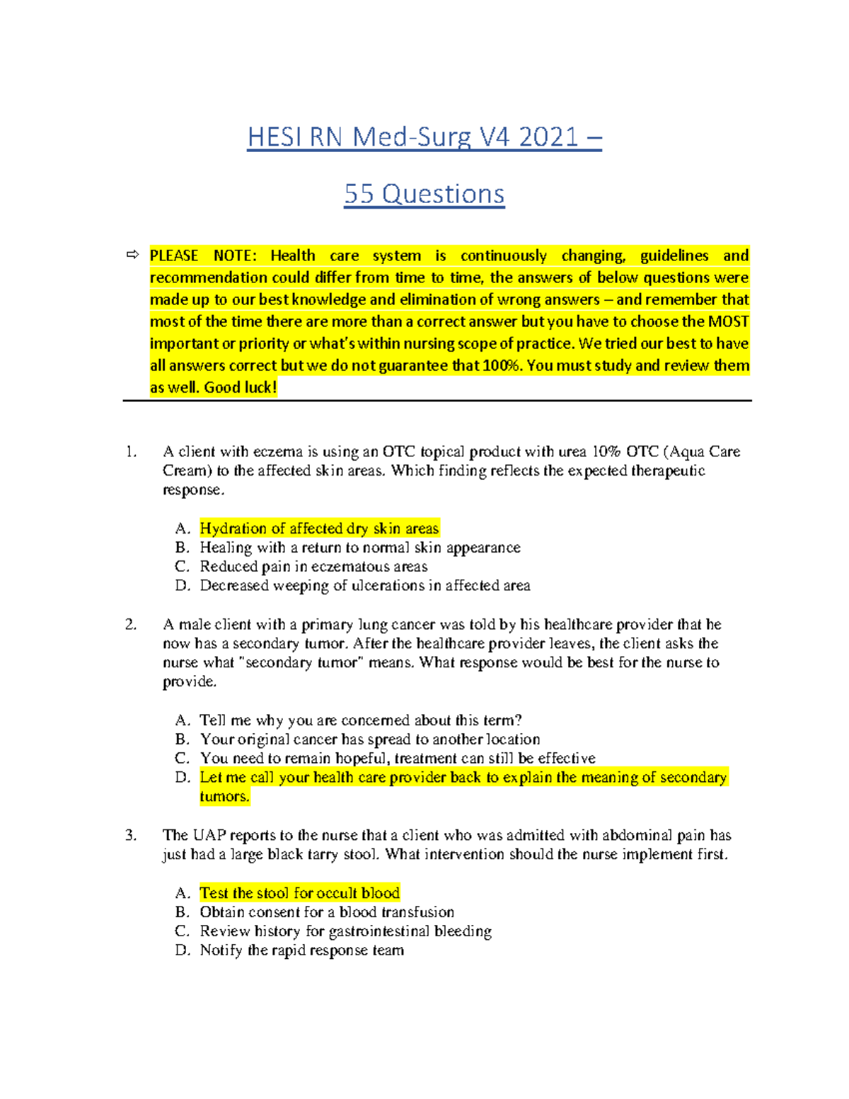HESI RN Med-Surg V4 2021: Essential Study Guide & Practice Questions ...