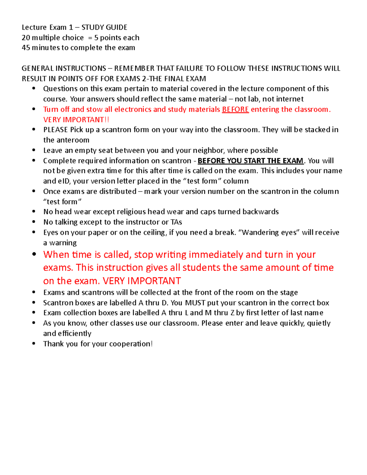 Exam 1 Key Concepts - Lecture Exam 1 STUDY GUIDE 20 multiple choice 5 ...