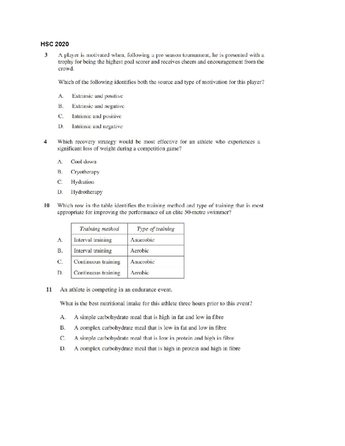 HSC PDHPE Practice Questions and Answers 2020-2023 - Studocu