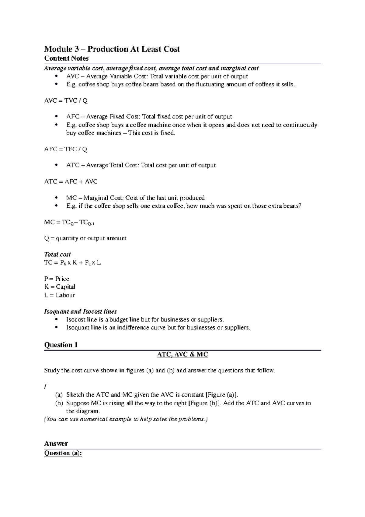 Module 3 - Production At Least Cost Questions and Answers - EFB223 ...