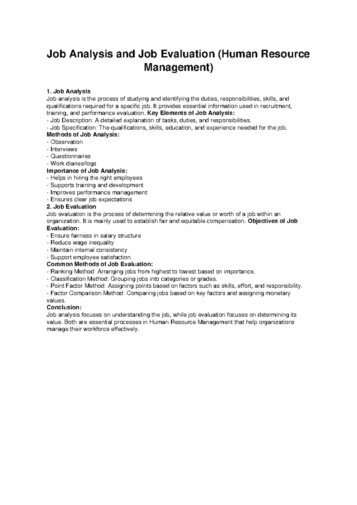 Job Analysis & Evaluation in HRM: Key Concepts & Methods - Studocu