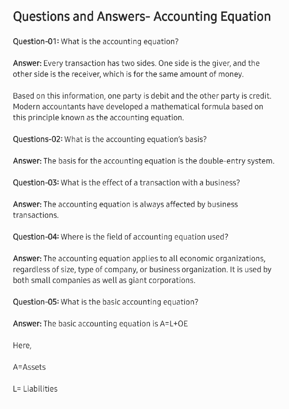 Top 20 Key Questions on Accounting Equation Concepts - Studocu