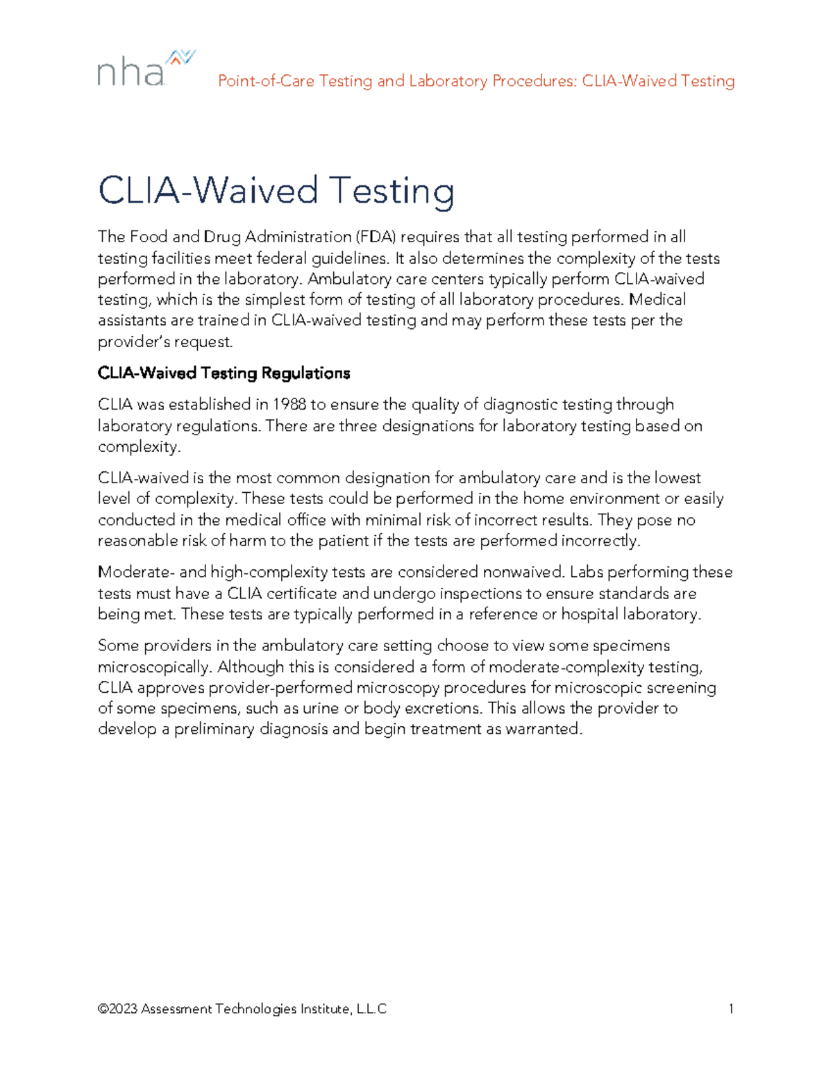 Focused Review - Point-of-Care Testing and Laboratory Procedures: CLIA ...