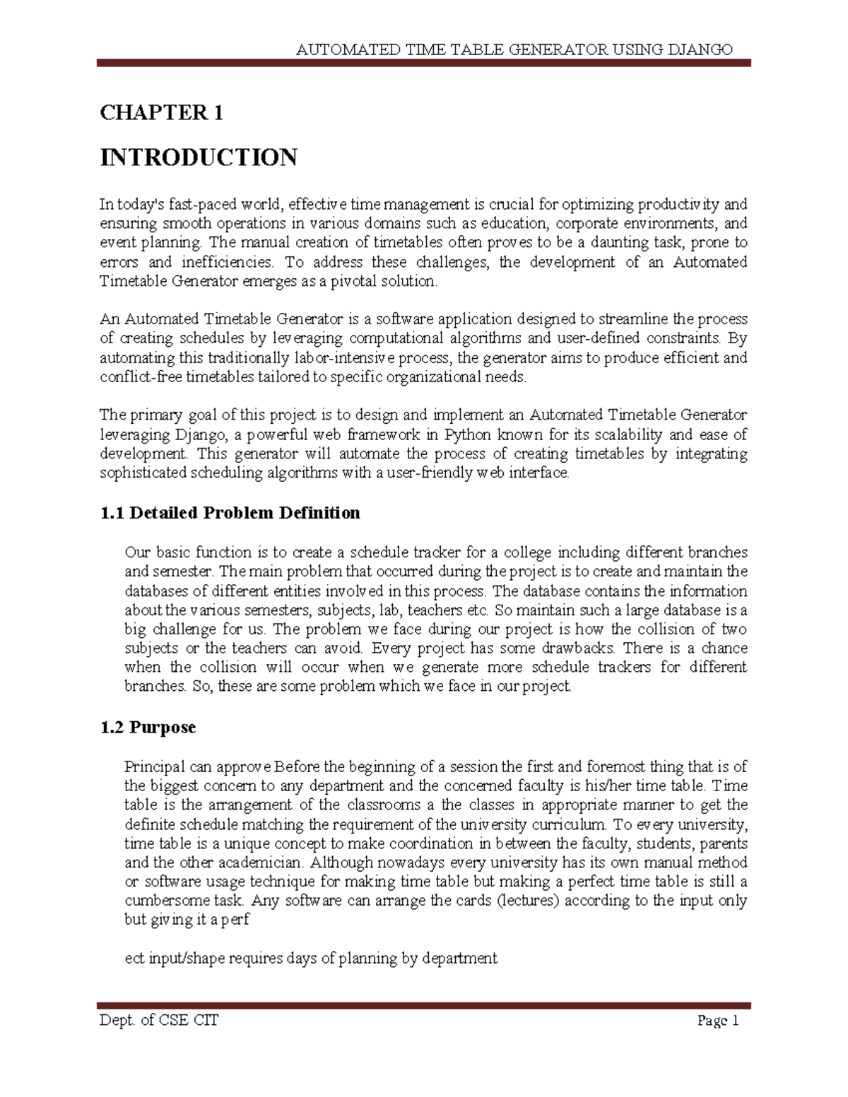 Automated Timetable Generator Project Report - Final Submission - Studocu